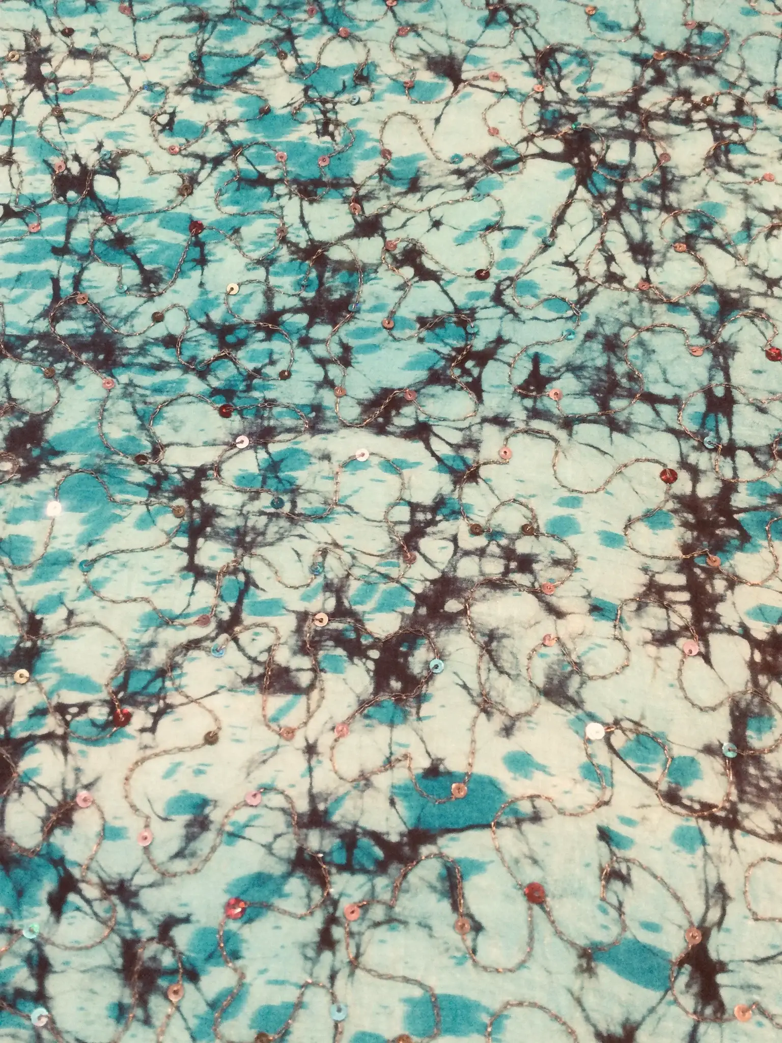 Sequins on Tissue Silk Shantung in Blues