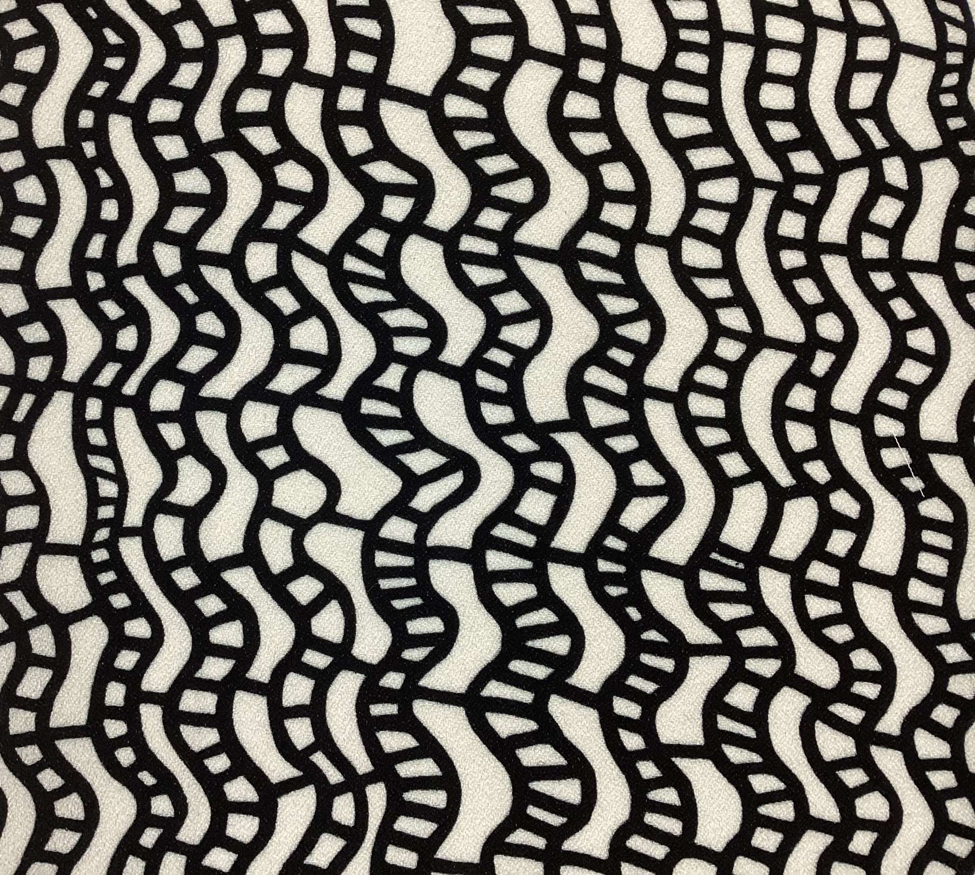 Printed Viscose Crepe Train Track Pattern Inspired In Black & Ivory