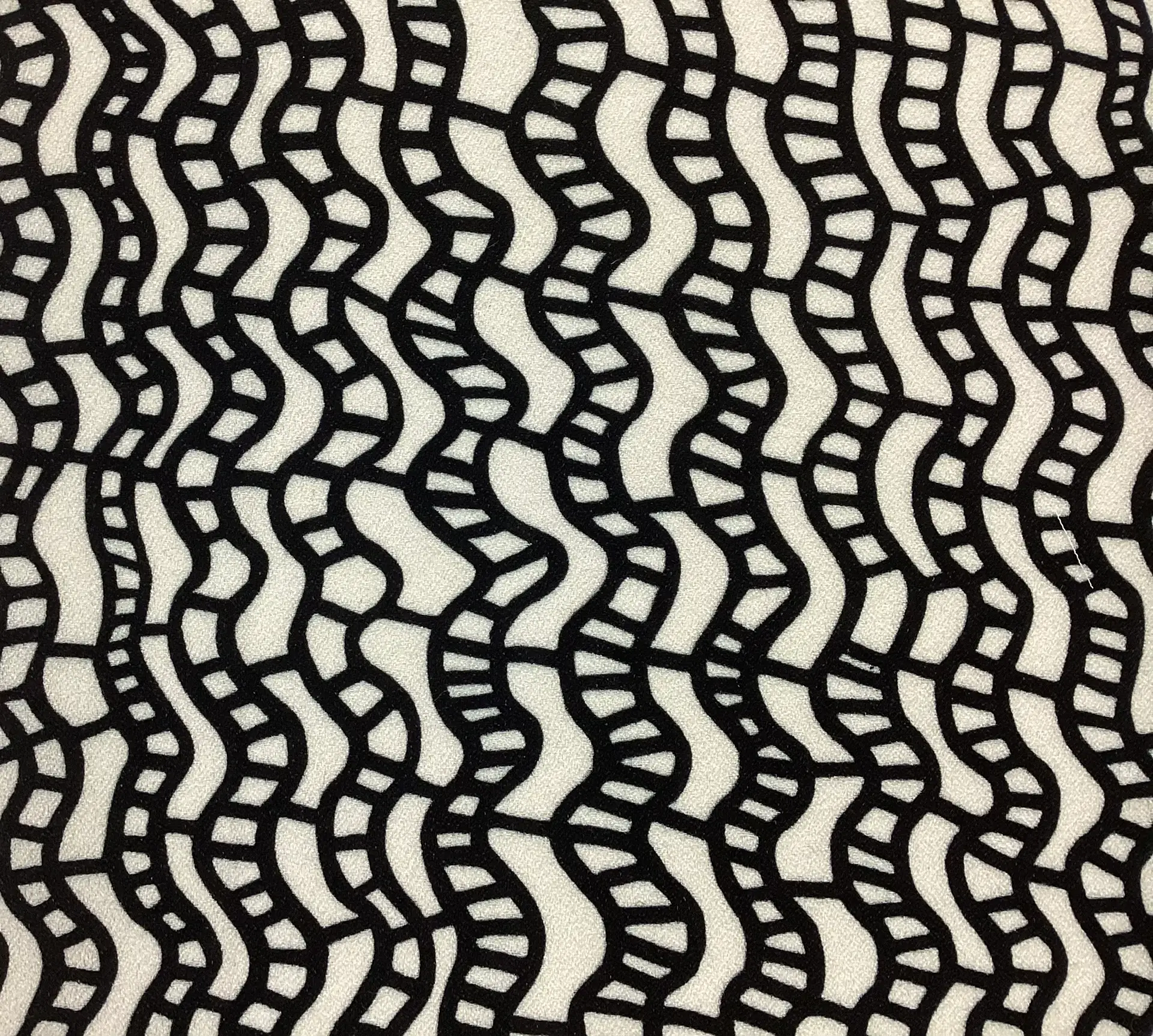 Printed Viscose Crepe Train Track Pattern Inspired In Black & Ivory
