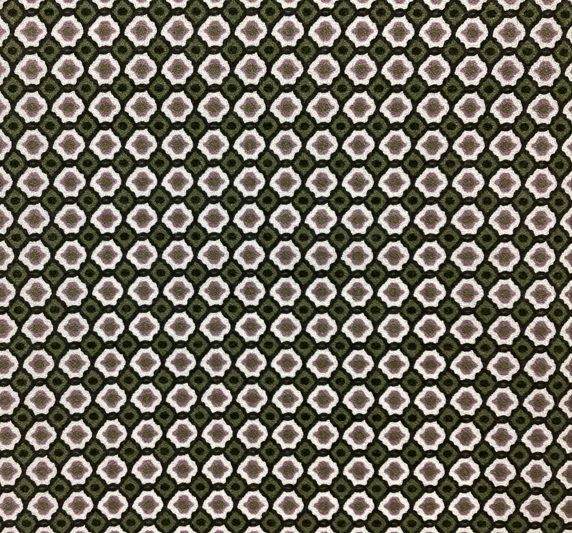 Italian Printed Viscose Challis Crepe Geometric Pattern In Olive Green Ground