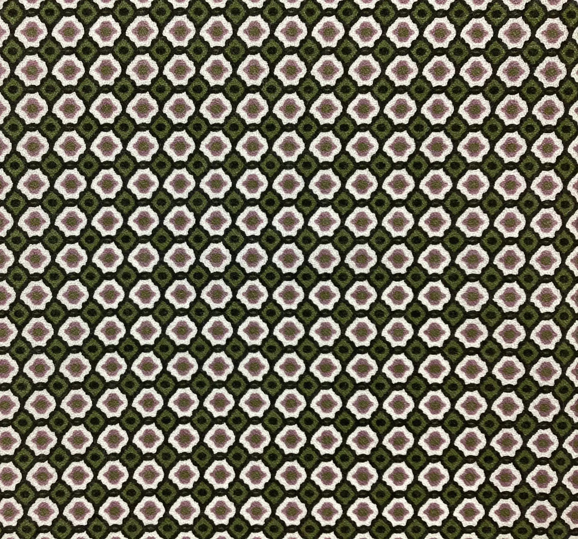 Italian Printed Viscose Challis Crepe Geometric Pattern In Olive Green Ground