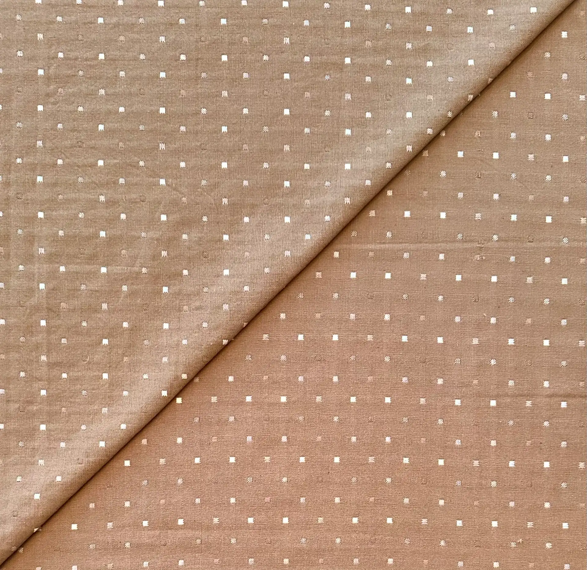 Imported Woven Cotton Novelty Dot in Tan White Cocoa Seafoam
