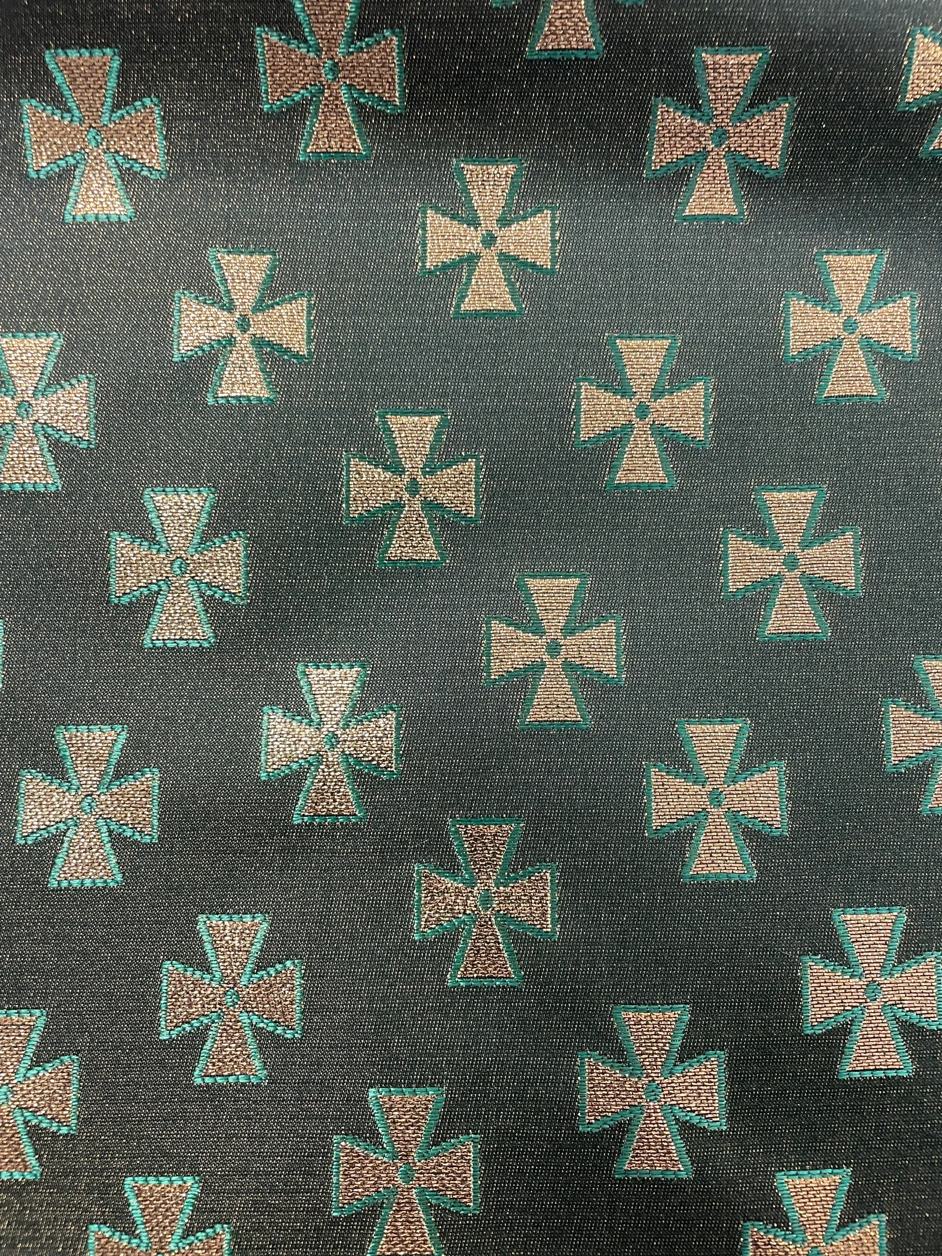 Ecclesiastic Cross Metallic Brocade in Green/Gold