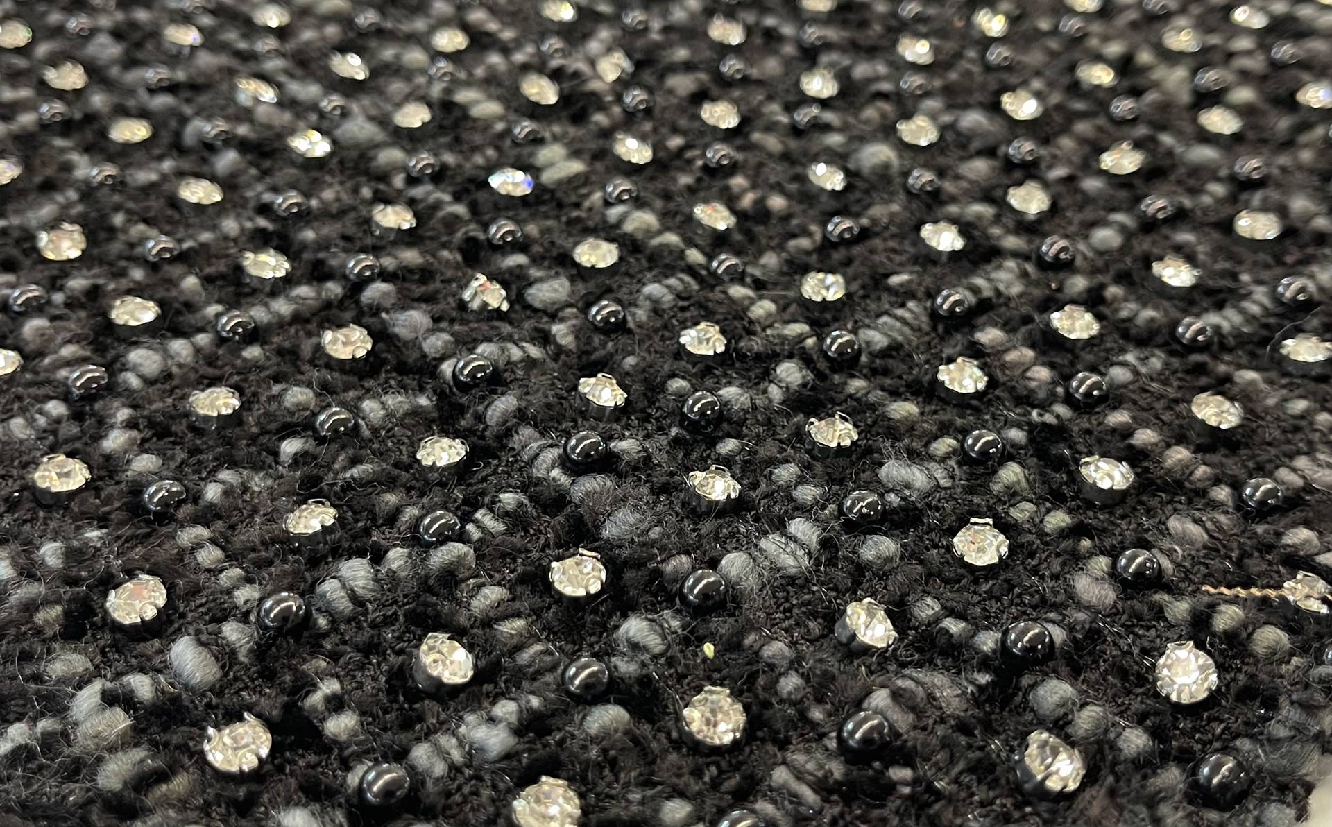 Crystal/Pearl Embellished Tweed in Black