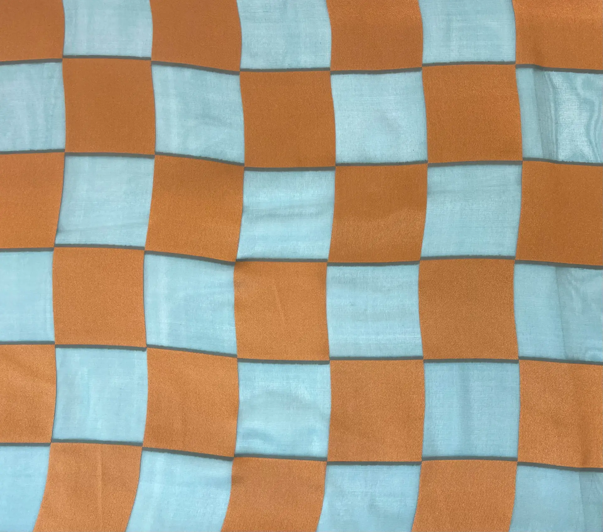 Checker Board Burnout Silk Chiffon in Bronze and Teal Green
