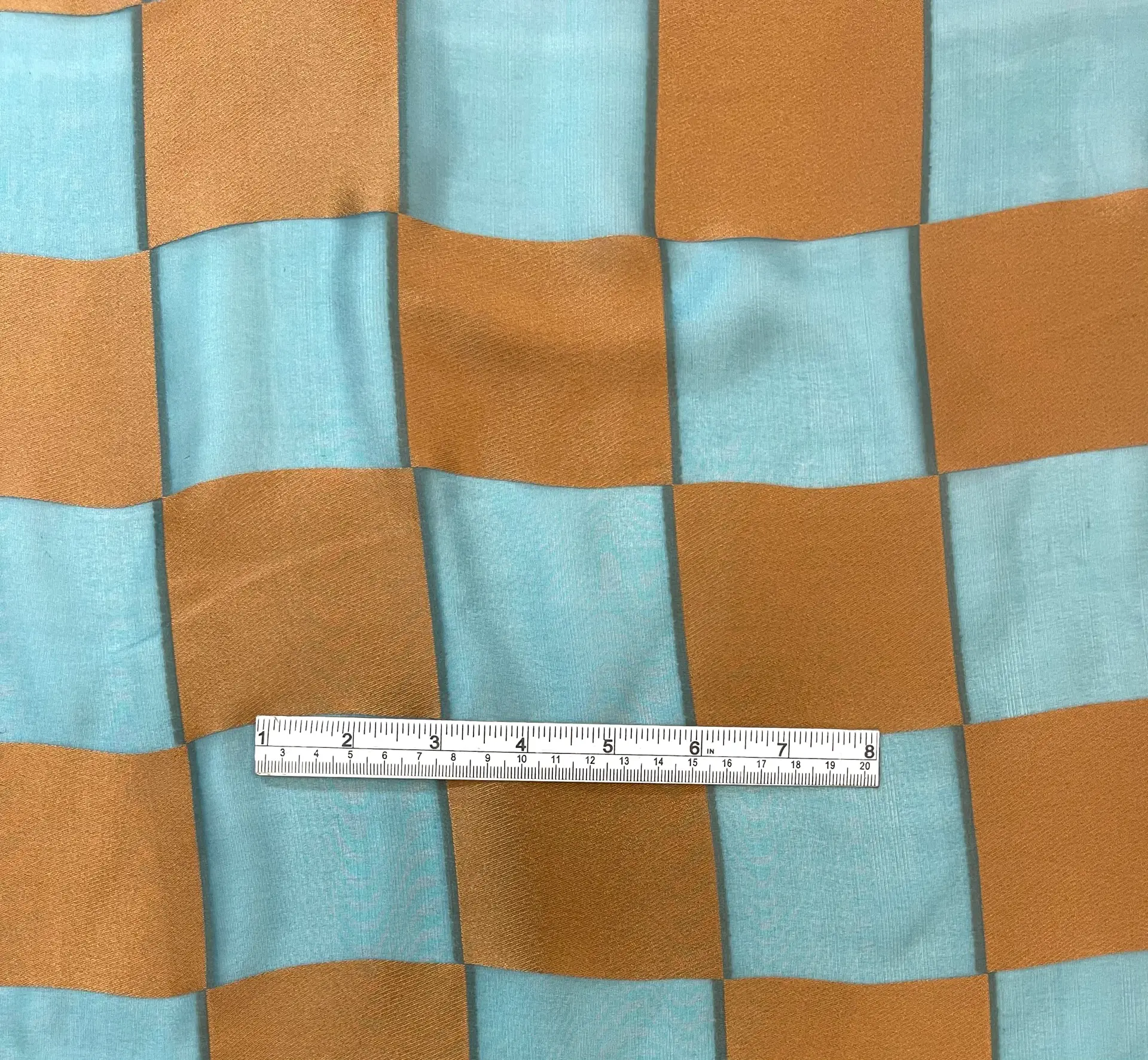 Checker Board Burnout Silk Chiffon in Bronze and Teal Green