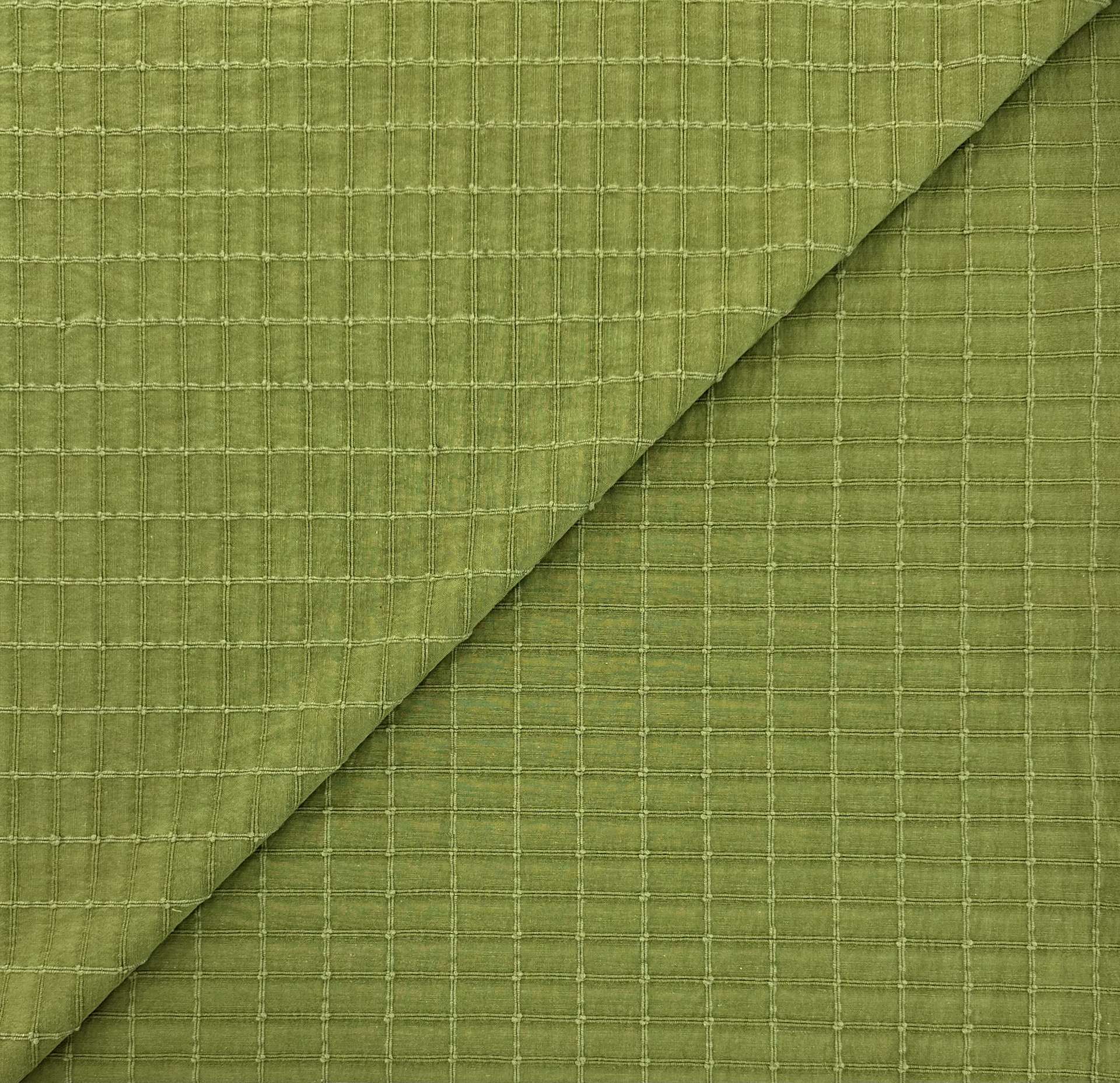 Cotton Rayon Linen Novelty Woven Windowpane in Olive Green