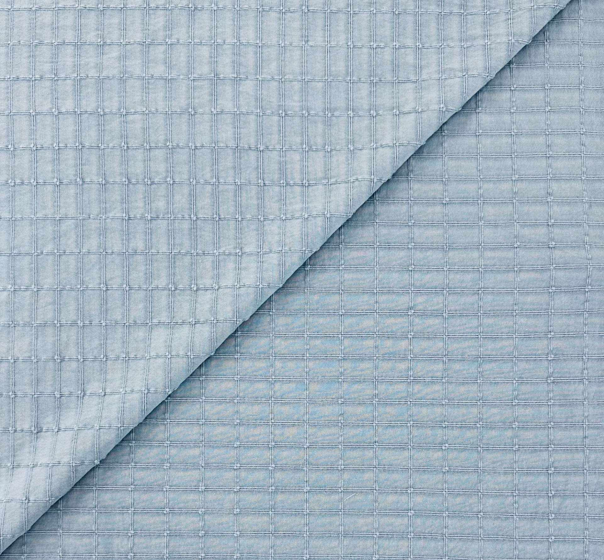 Cotton Rayon Linen Novelty Woven Windowpane in Powder Sky