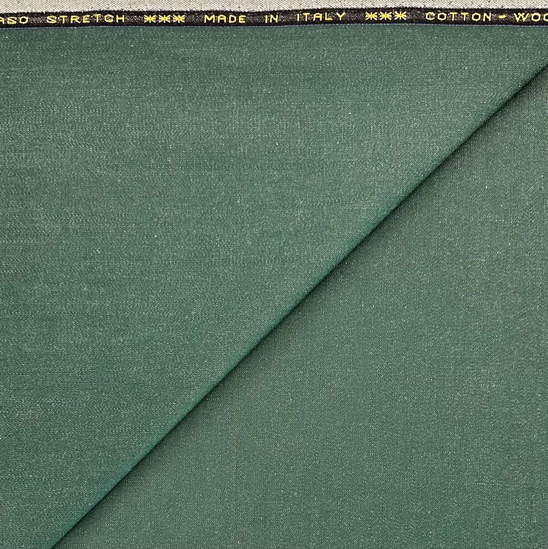 Italian Stretch Wool Cotton Suiting in Dark Green
