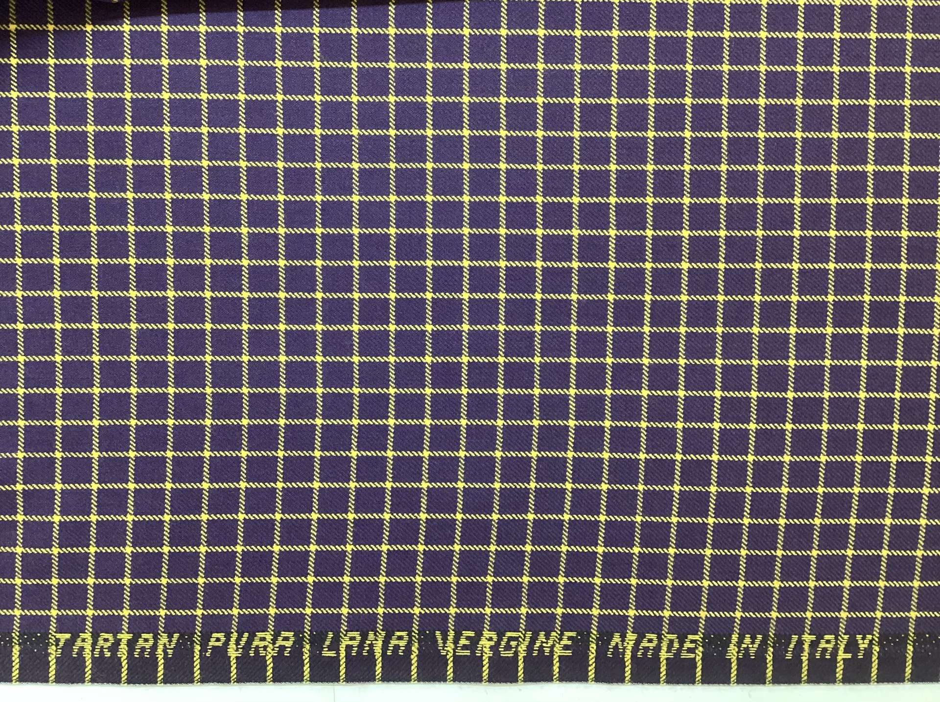 Made in Italy 100% Wool Windowpane In Golden Yellow On Eggplant
