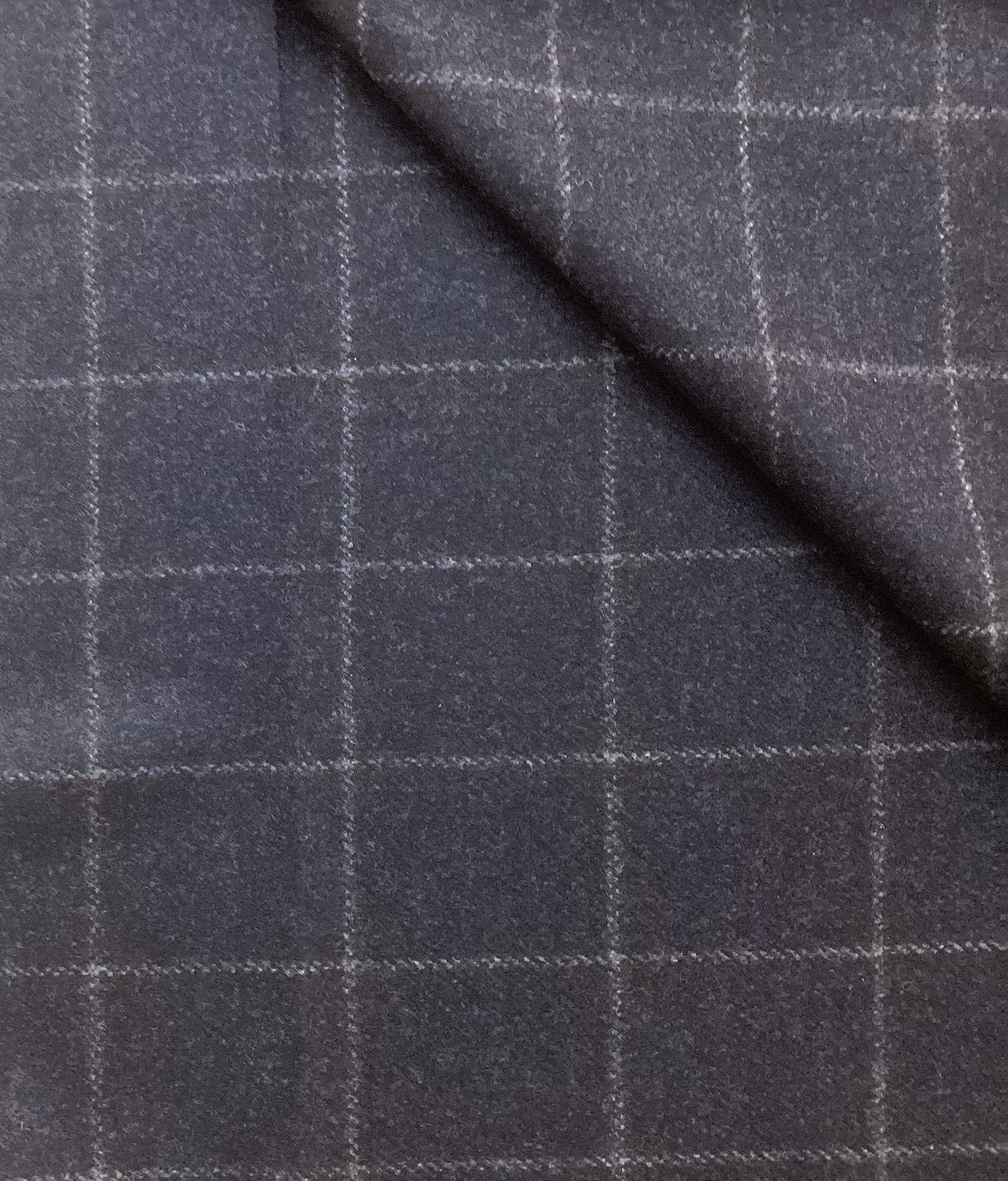 Made in Italy Loro Piana 100% Wool Flannel Windowpane In Chalk White On Navy