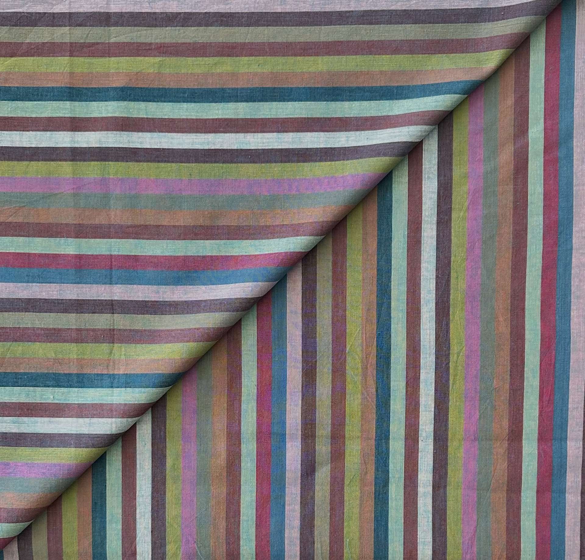 Woven Cotton Voile Stripe in Blue Magenta Multi