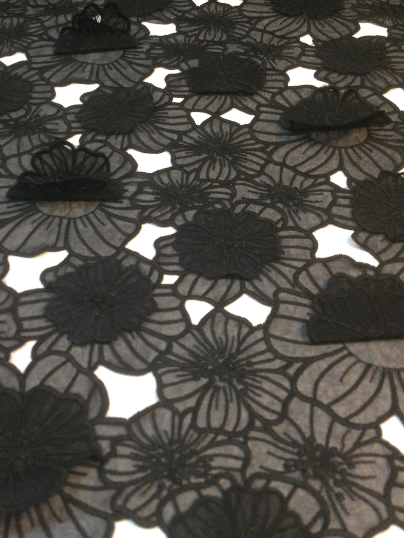 3 D Flowers Embroidered Silk Chiffon in Black