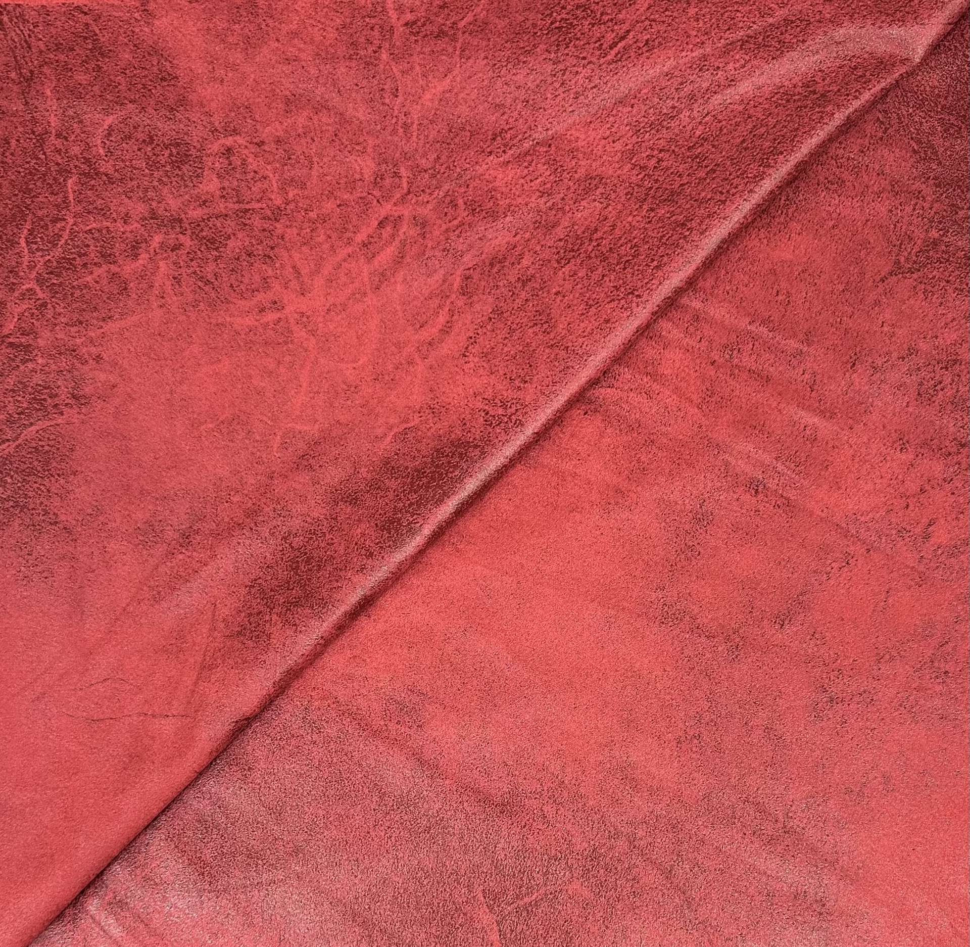 Stretch Distressed Faux Leather With Suede Back in Red