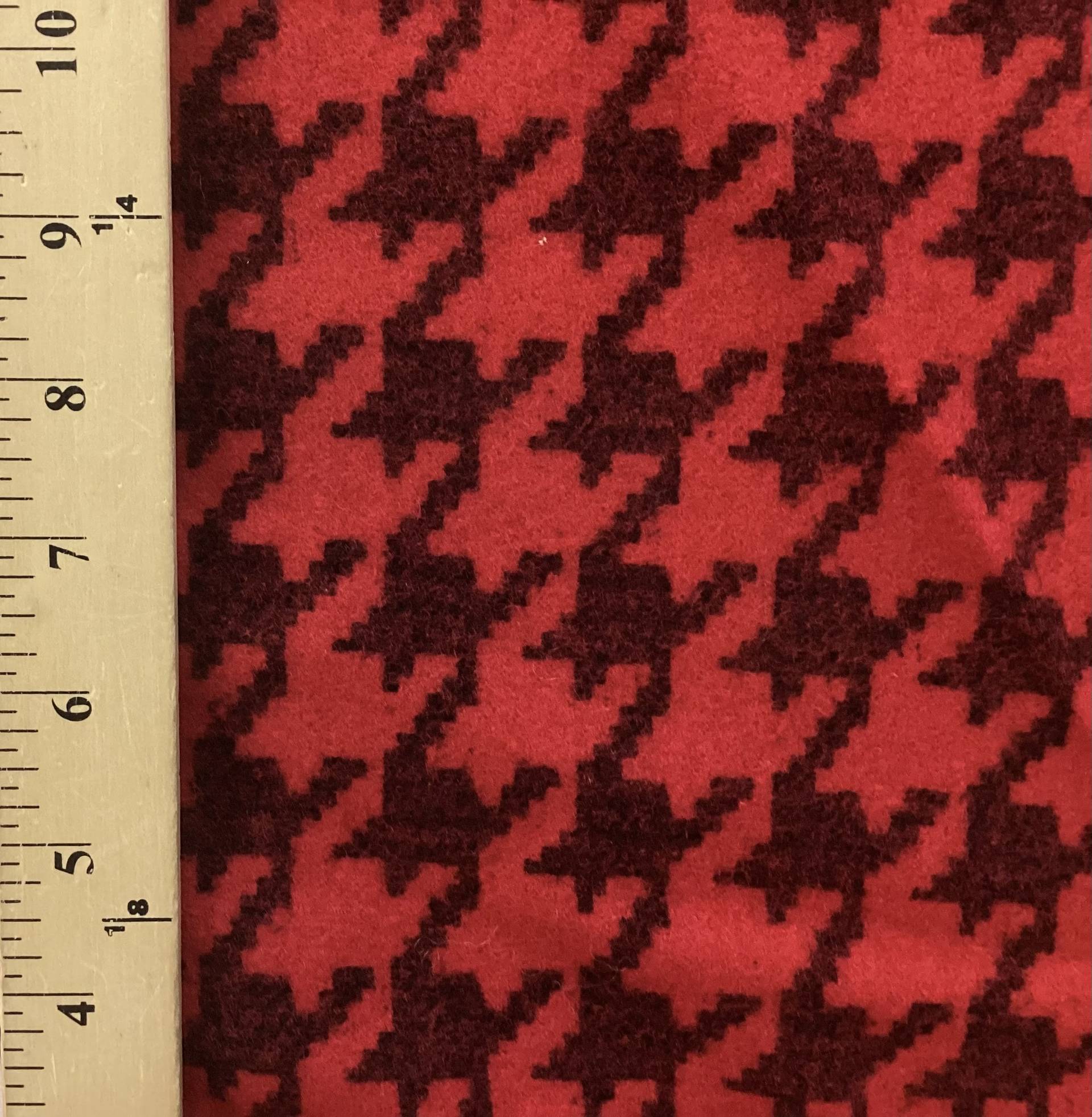 Printed Boiled Wool Blend Coating in Houndstooth Red & Black