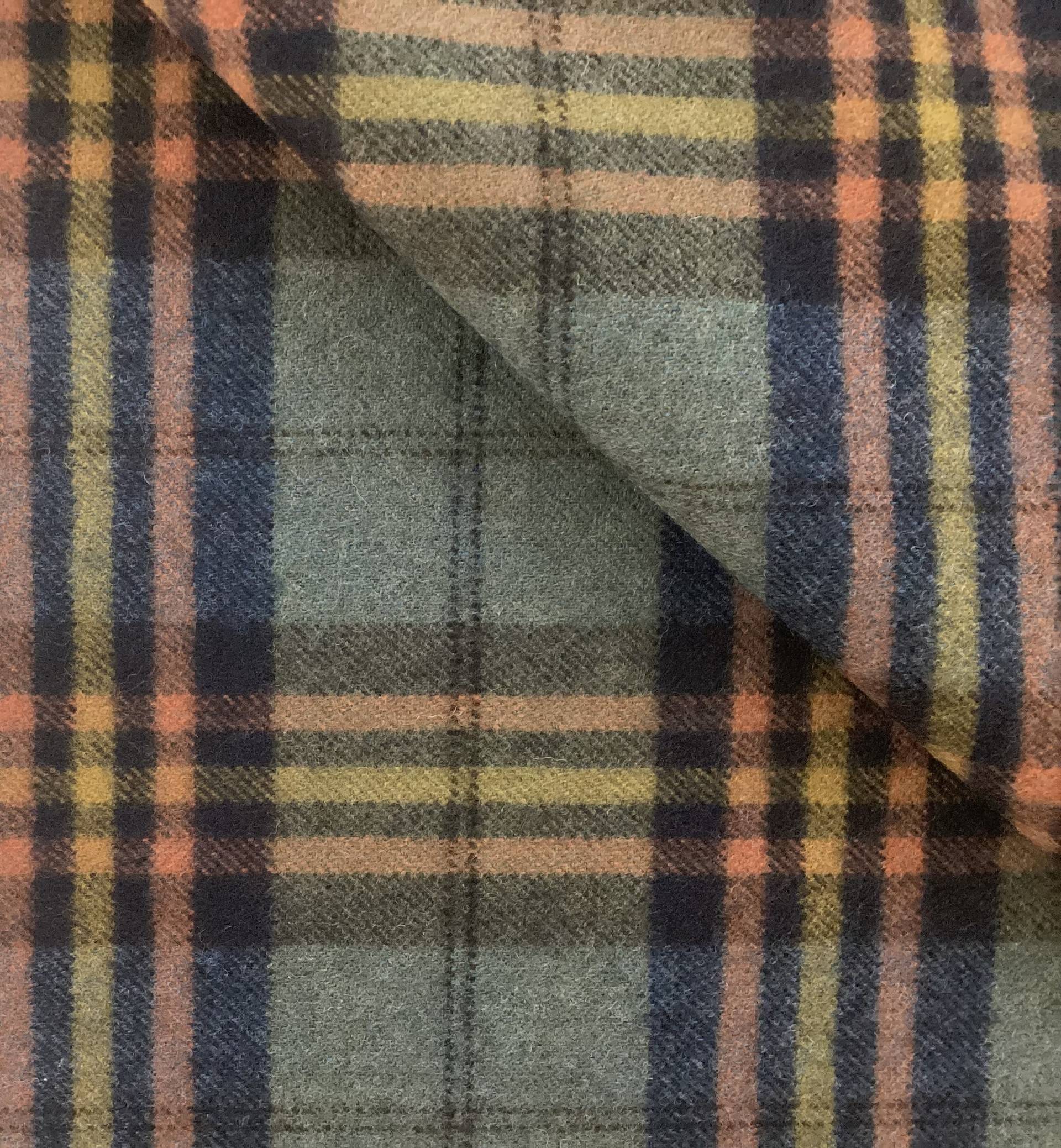 Made In Italy 100% Wool Flannel Plaid In Foliage Colour