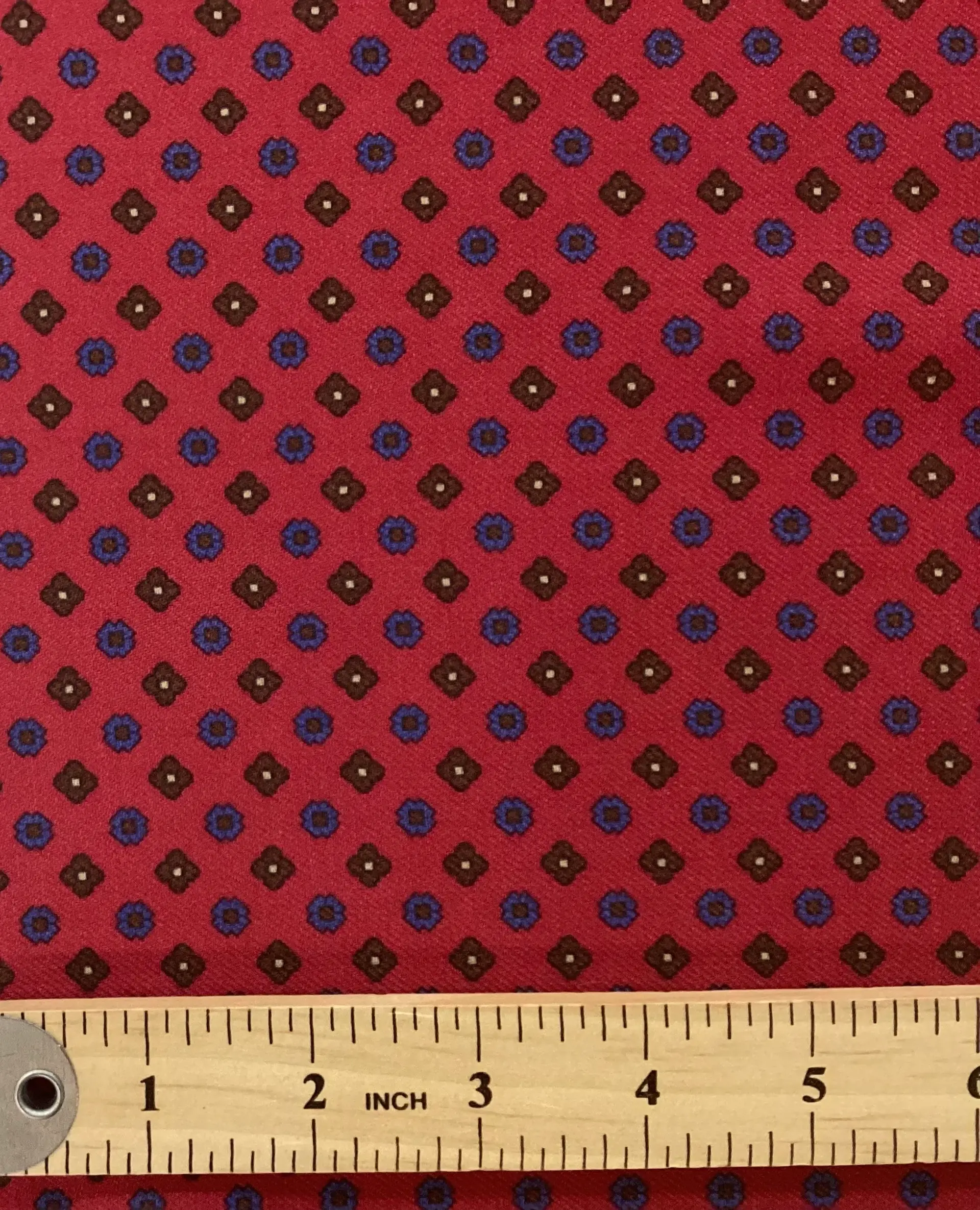 100% Printed Wool Challis In Rose, Royal & Coffee