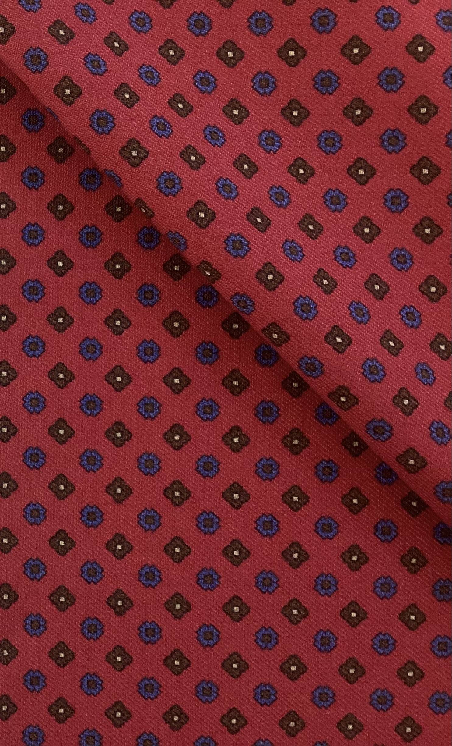 100% Printed Wool Challis In Rose, Royal & Coffee