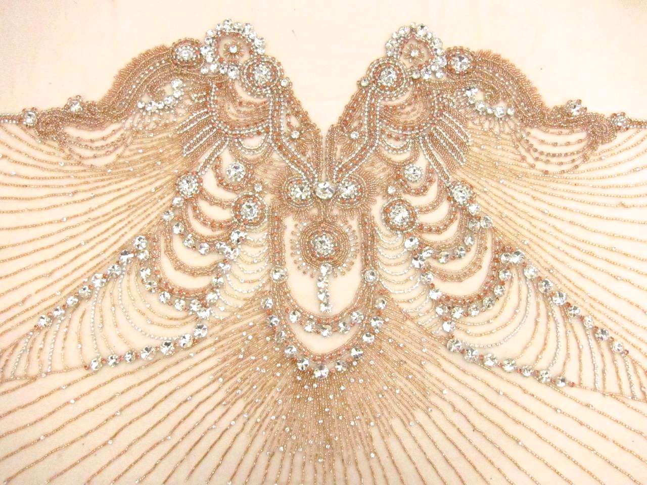 Charlotte Peach Crystal Embroidered Tulle Bodice0