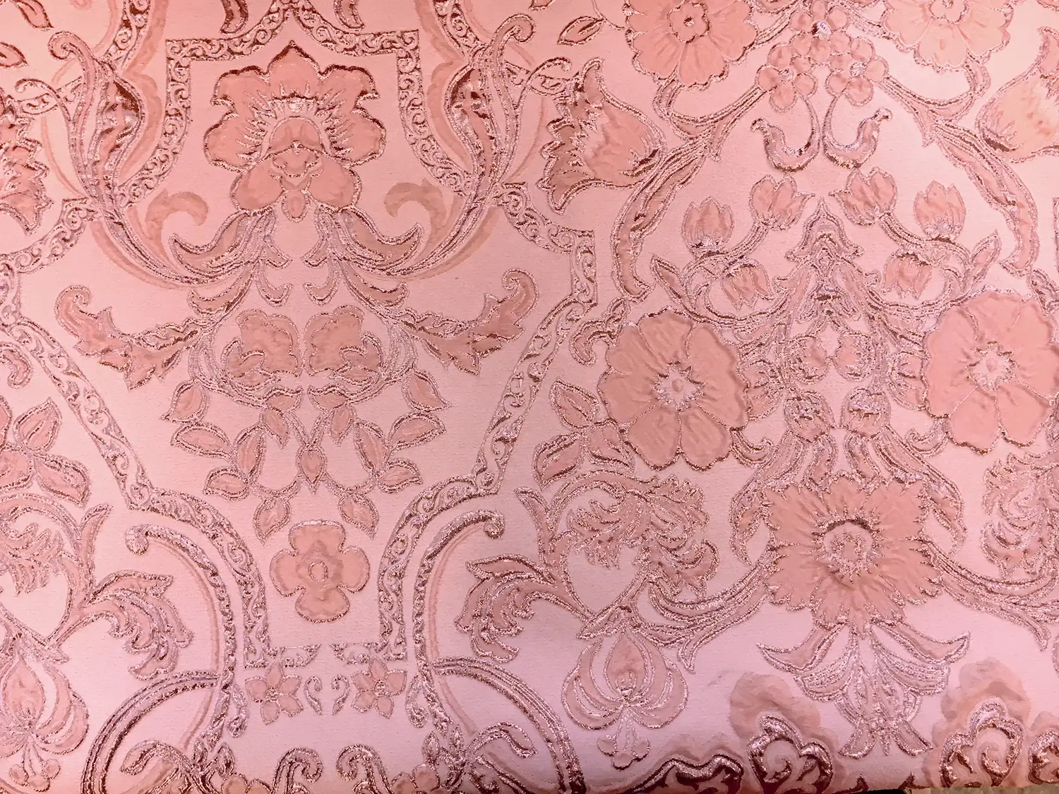 Silk Blend Metallic Cloqué Brocade with Rococo Floral Patterns0