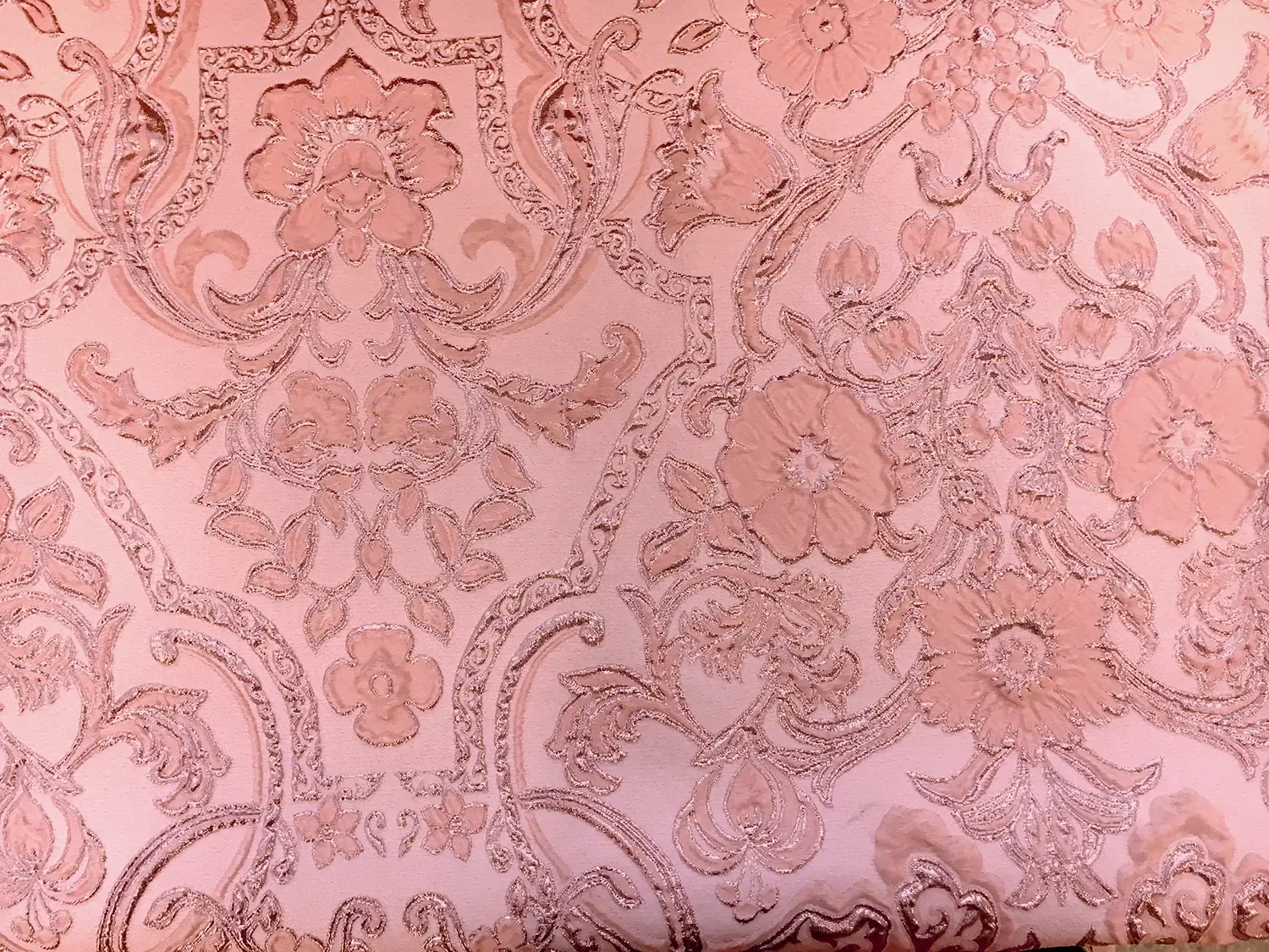 Silk Blend Metallic Cloqué Brocade with Rococo Floral Patterns0