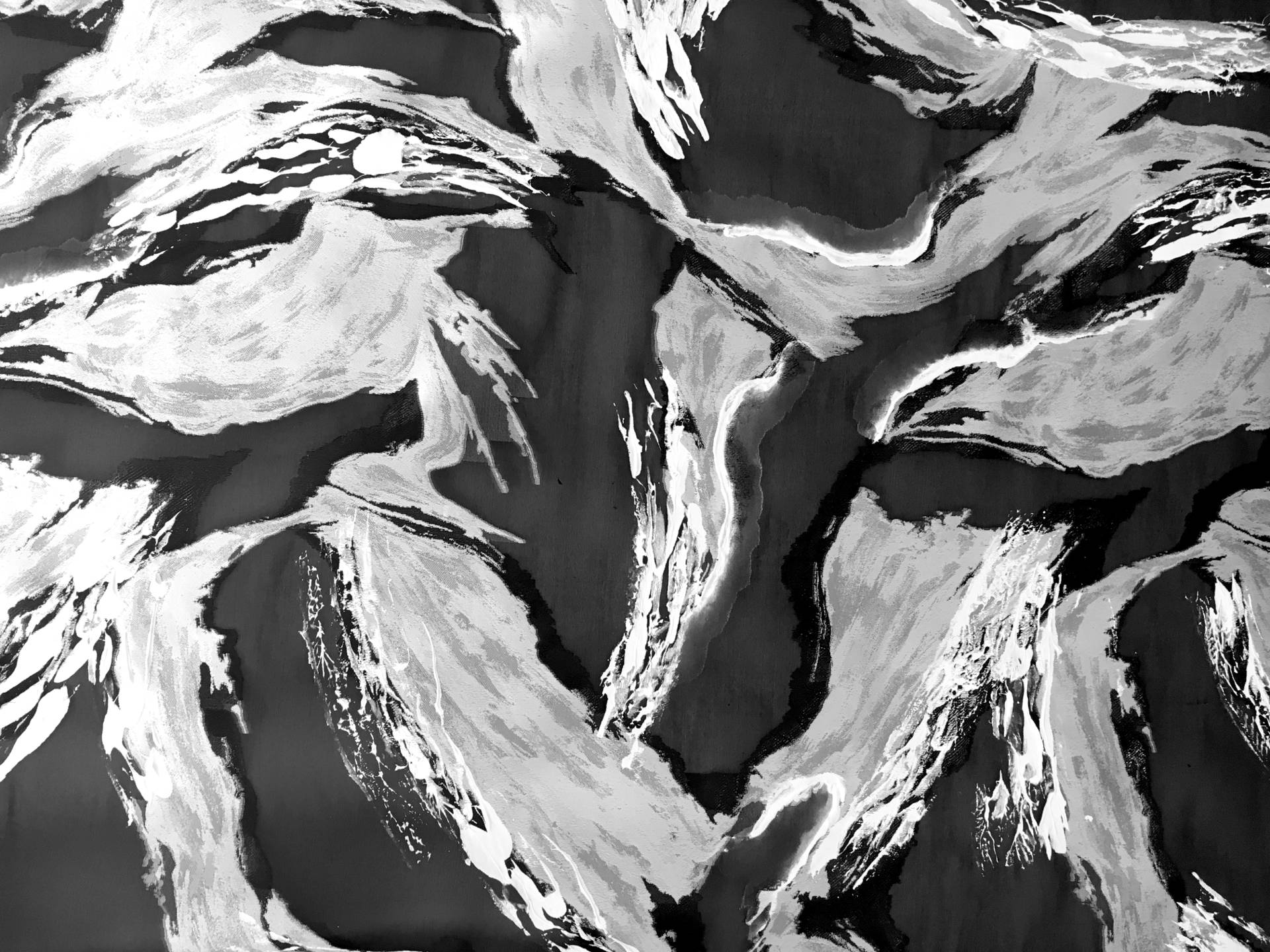 Handpainted Silk Blend Organza with Abstract Waves0