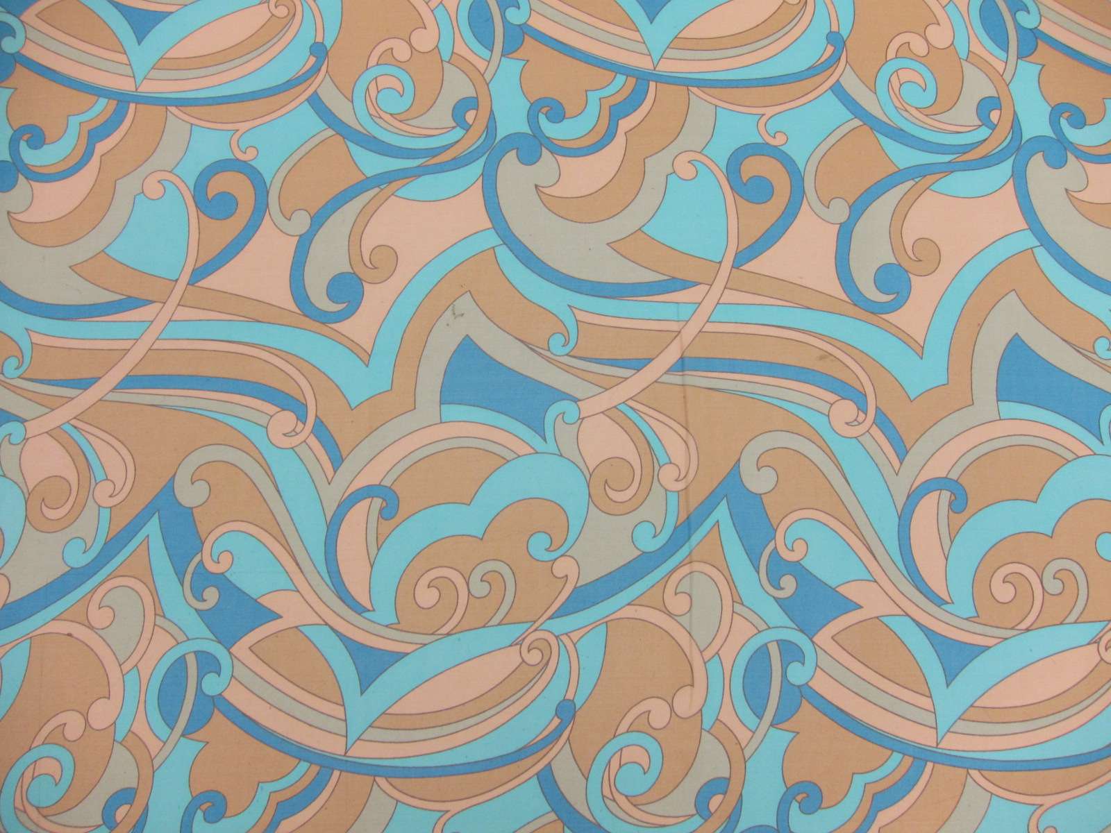 Printed Silk Chiffon Blue Brown Green Pink Florals On Blue Brown Green Pink Background