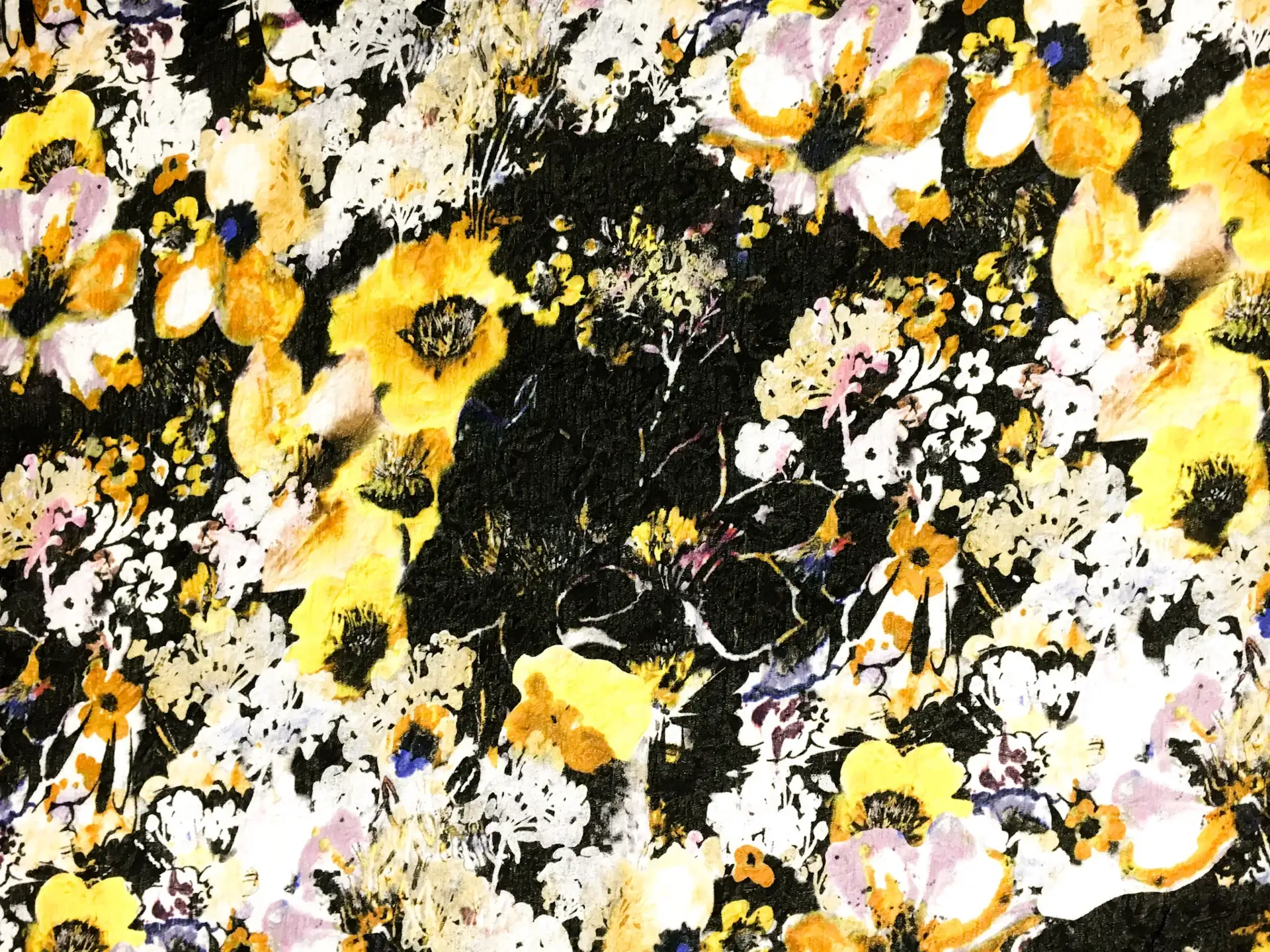 Metallic Silk Blend Matelassé with Abstract Painted Flowers