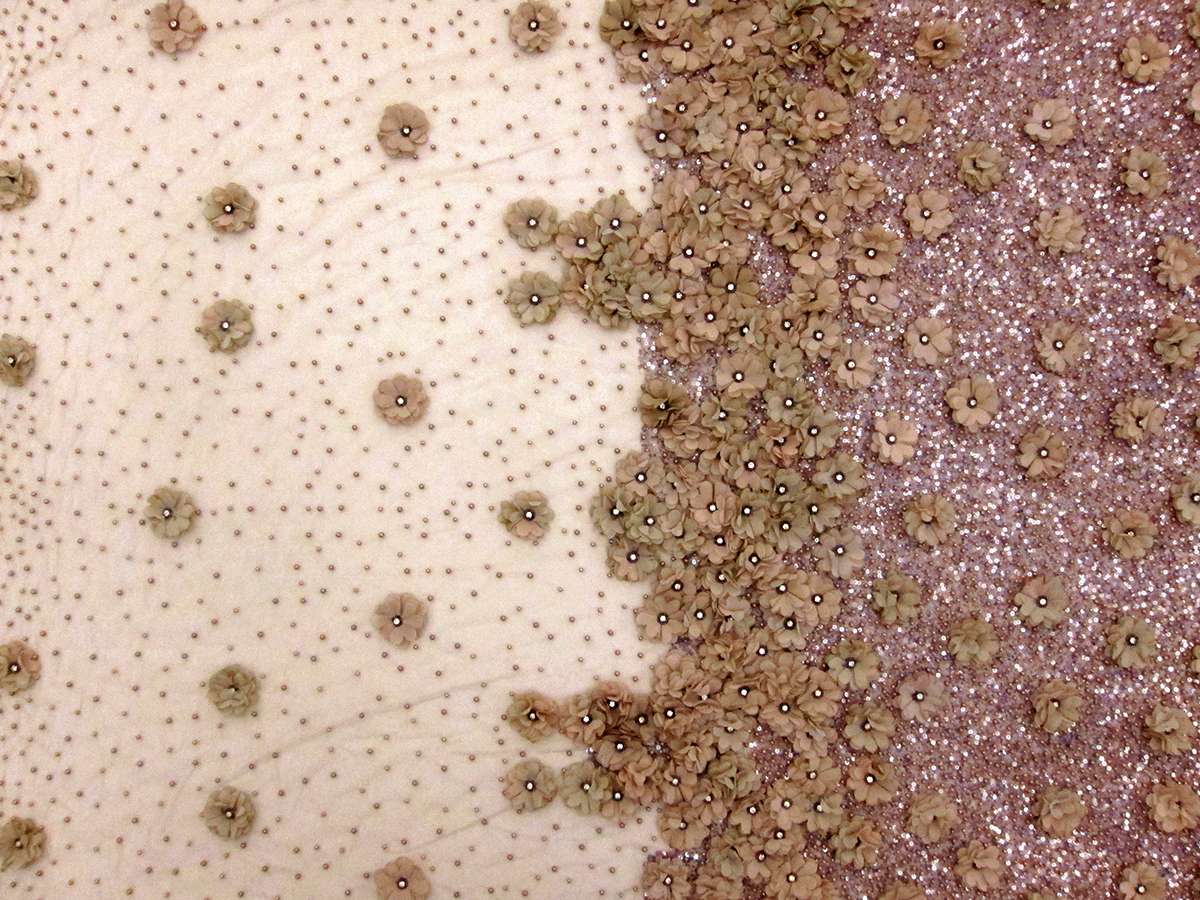 Crystal Beaded Tulle with Flower Appliqué0