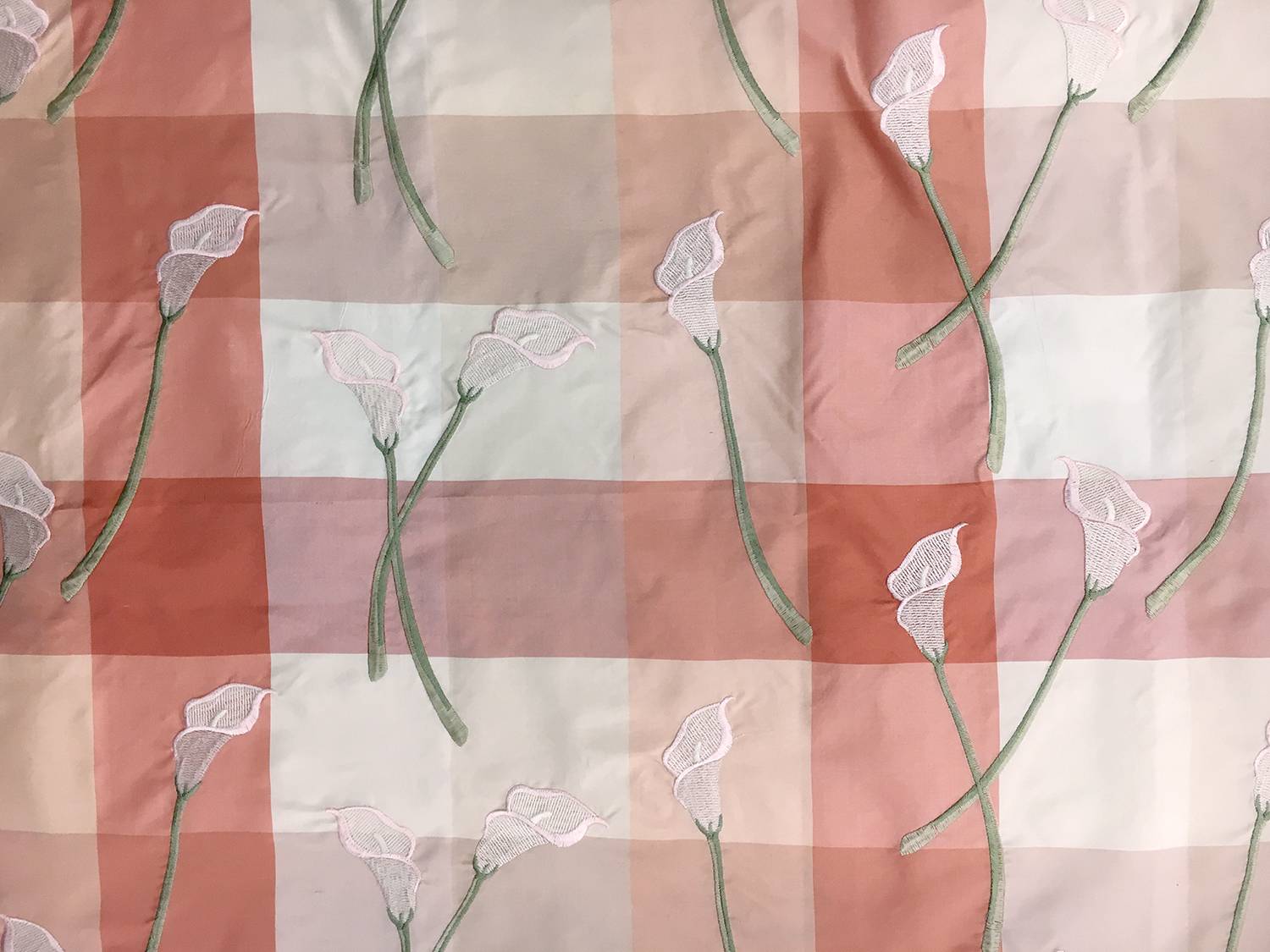 Silk Taffeta Check with Embroidered Calla Lilies0