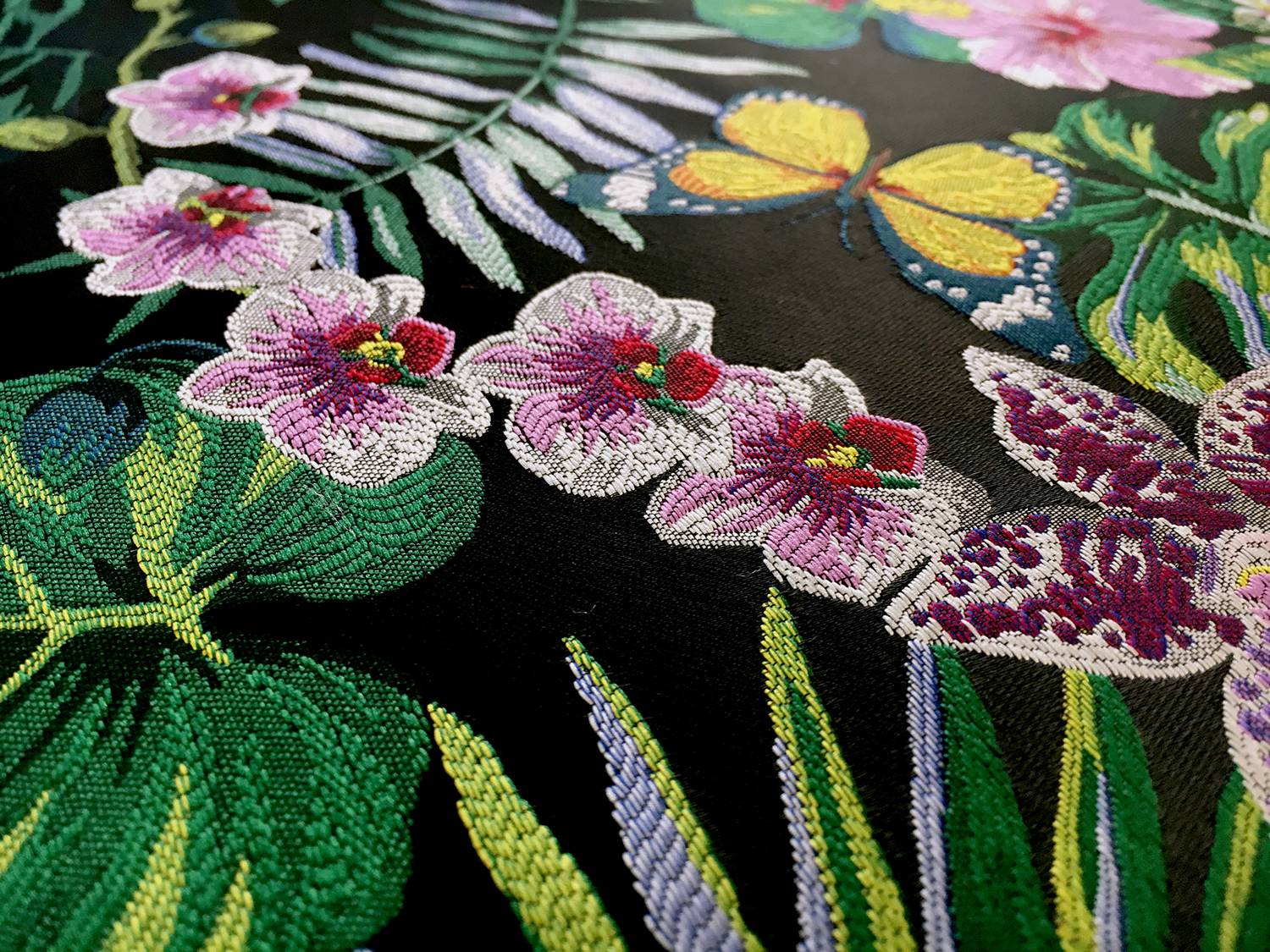 Polyester Jacquard Brocade with Colorful Tropical Florals2
