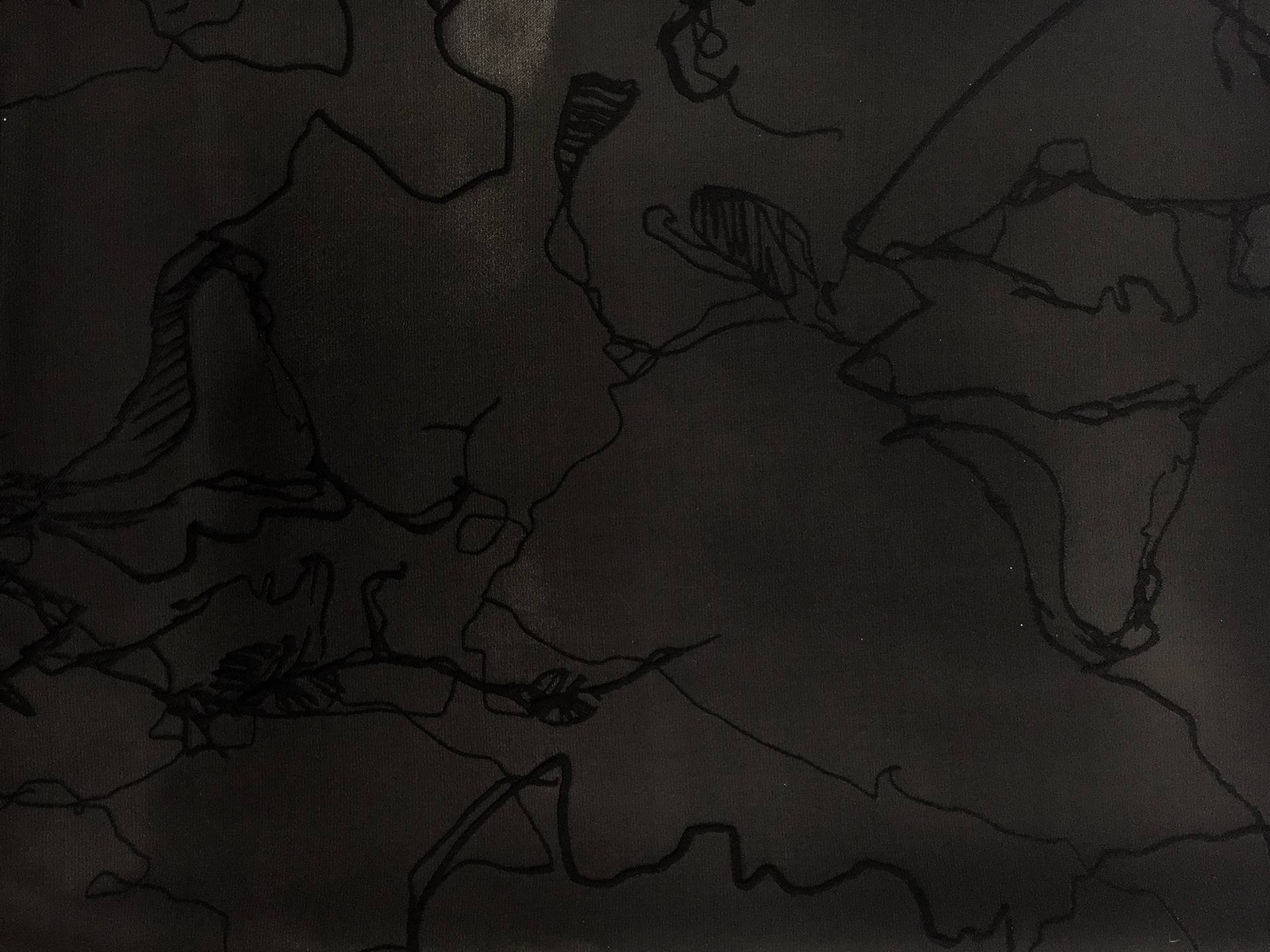 Silk Blend Liquid Cloqué with Abstract Line Drawings0