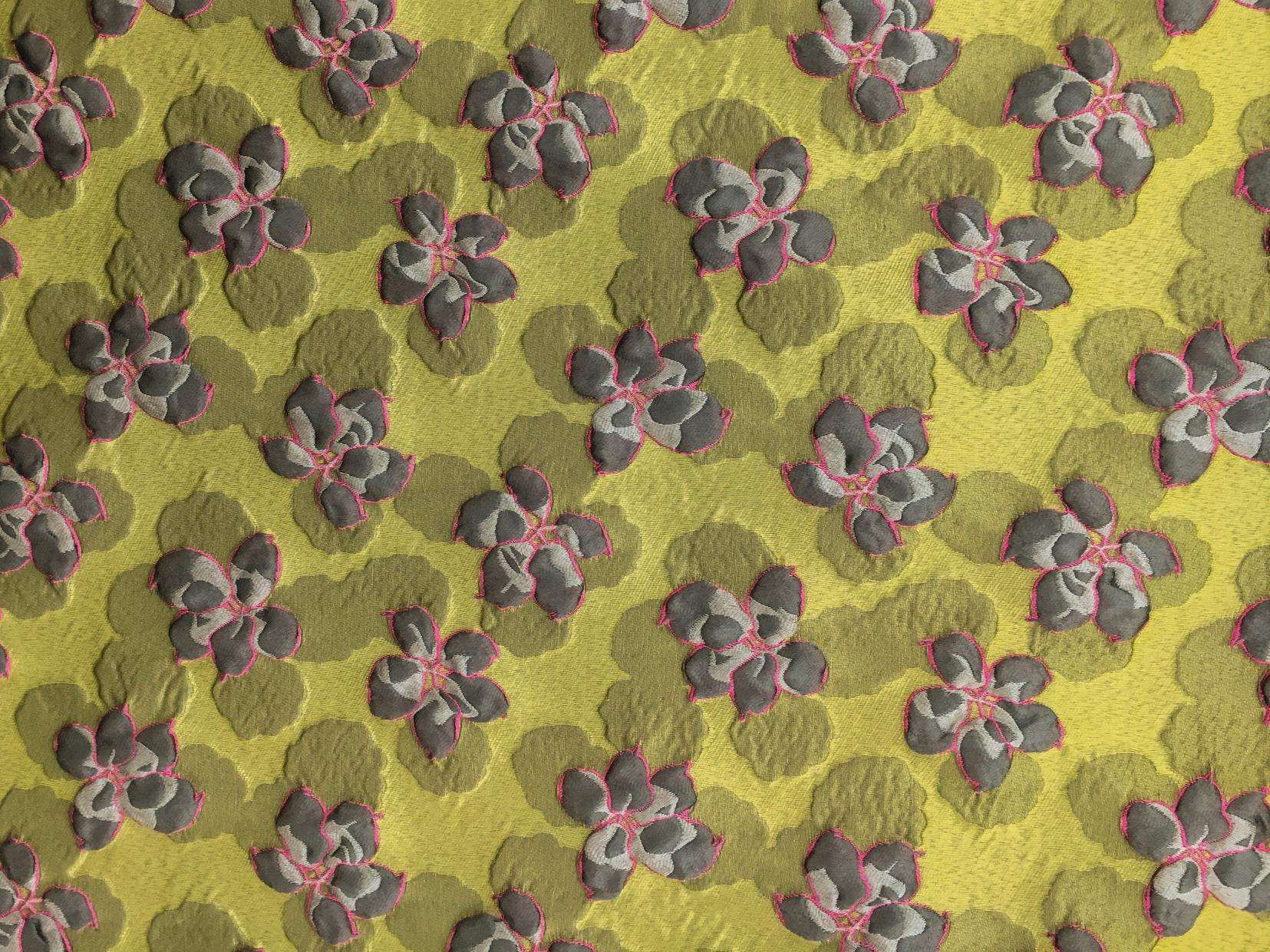 Cloqué with Floral and Leaf Motifs0