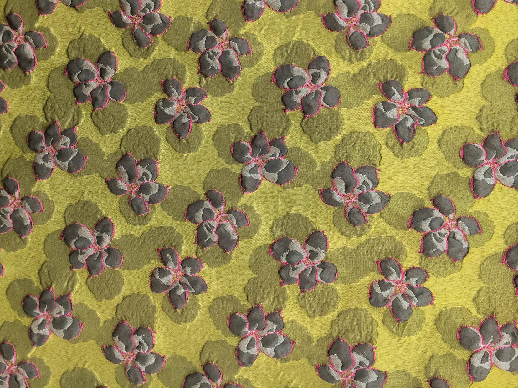 Cloqué with Floral and Leaf Motifs0