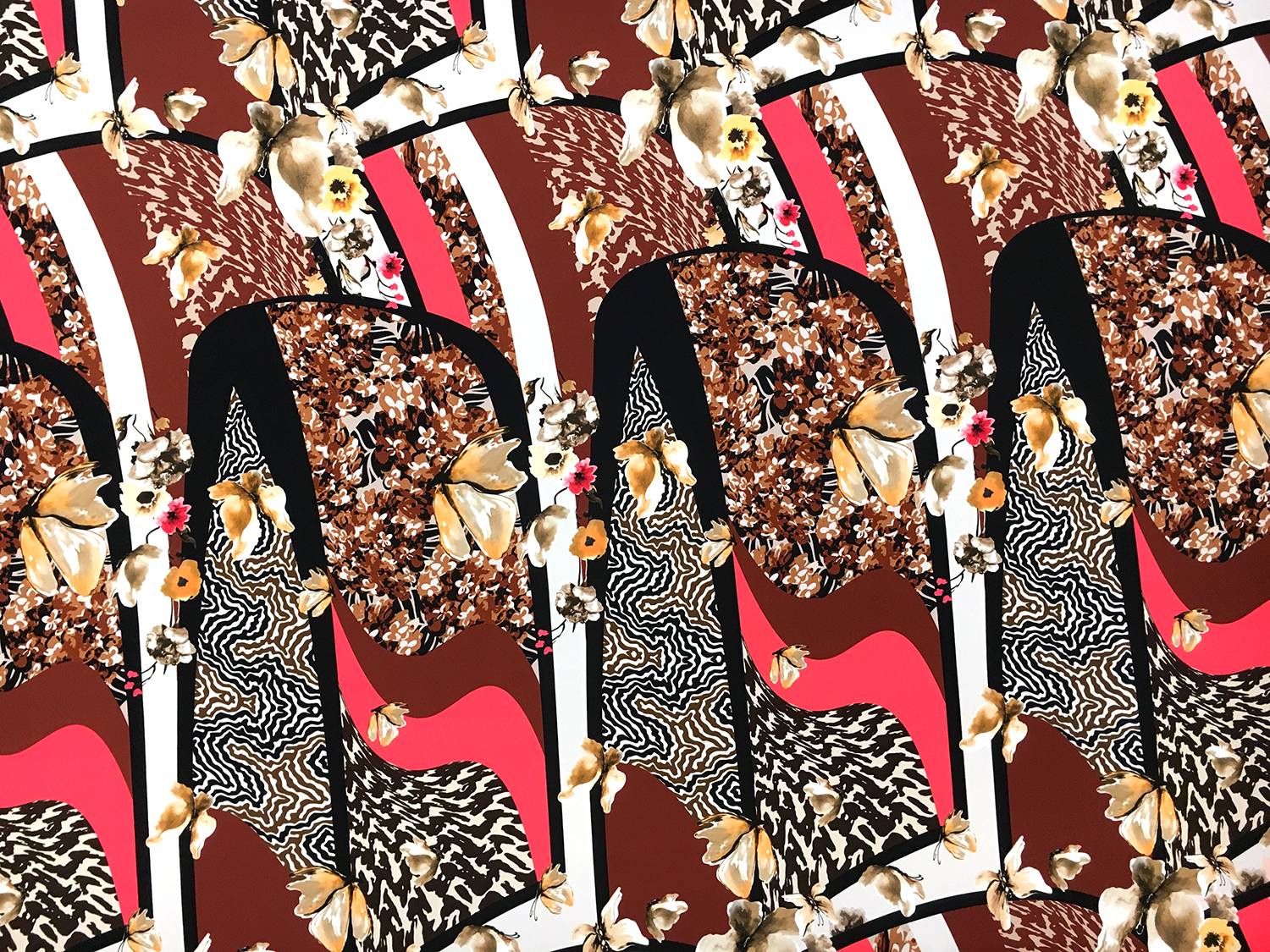 Printed Silk Charmeuse with Butterflies and Abstract Geometric Patterns0