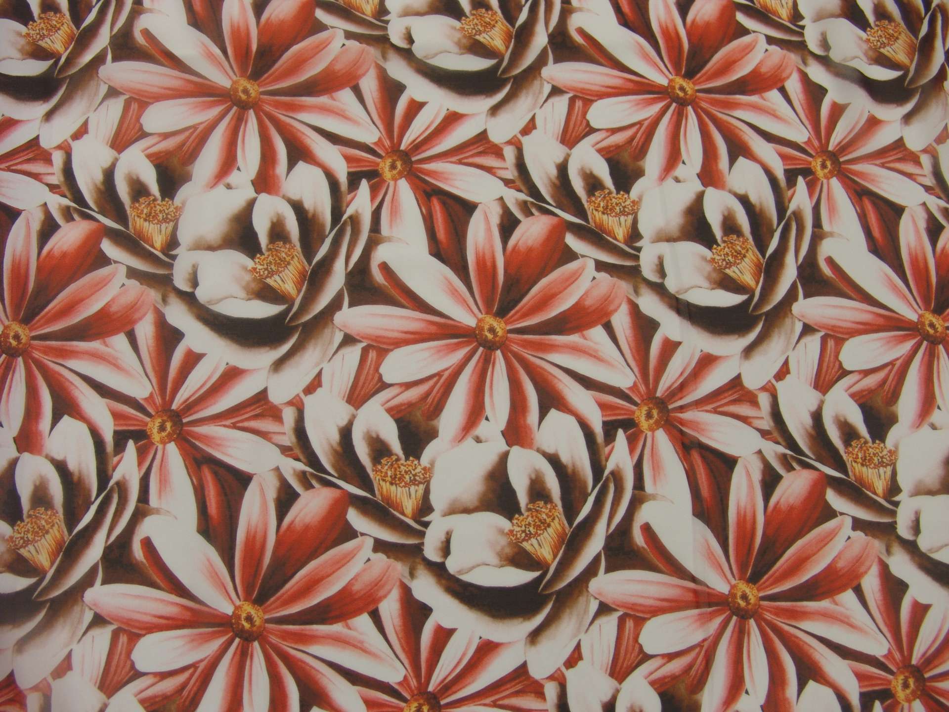 Printed Silk Chiffon White Red Brown Yellow Florals