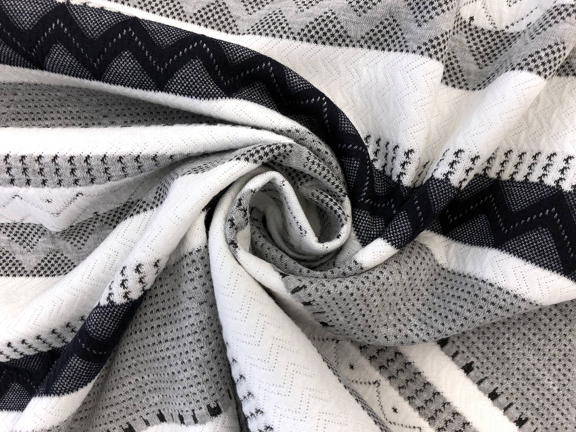 Poly Blend Novelty Knit in White Grey Navy1