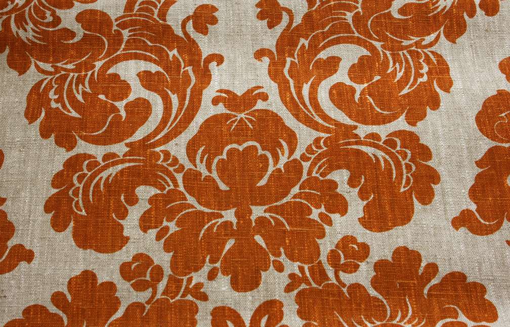 Linen Upholstery Filigree Print in Pumpkin Natural