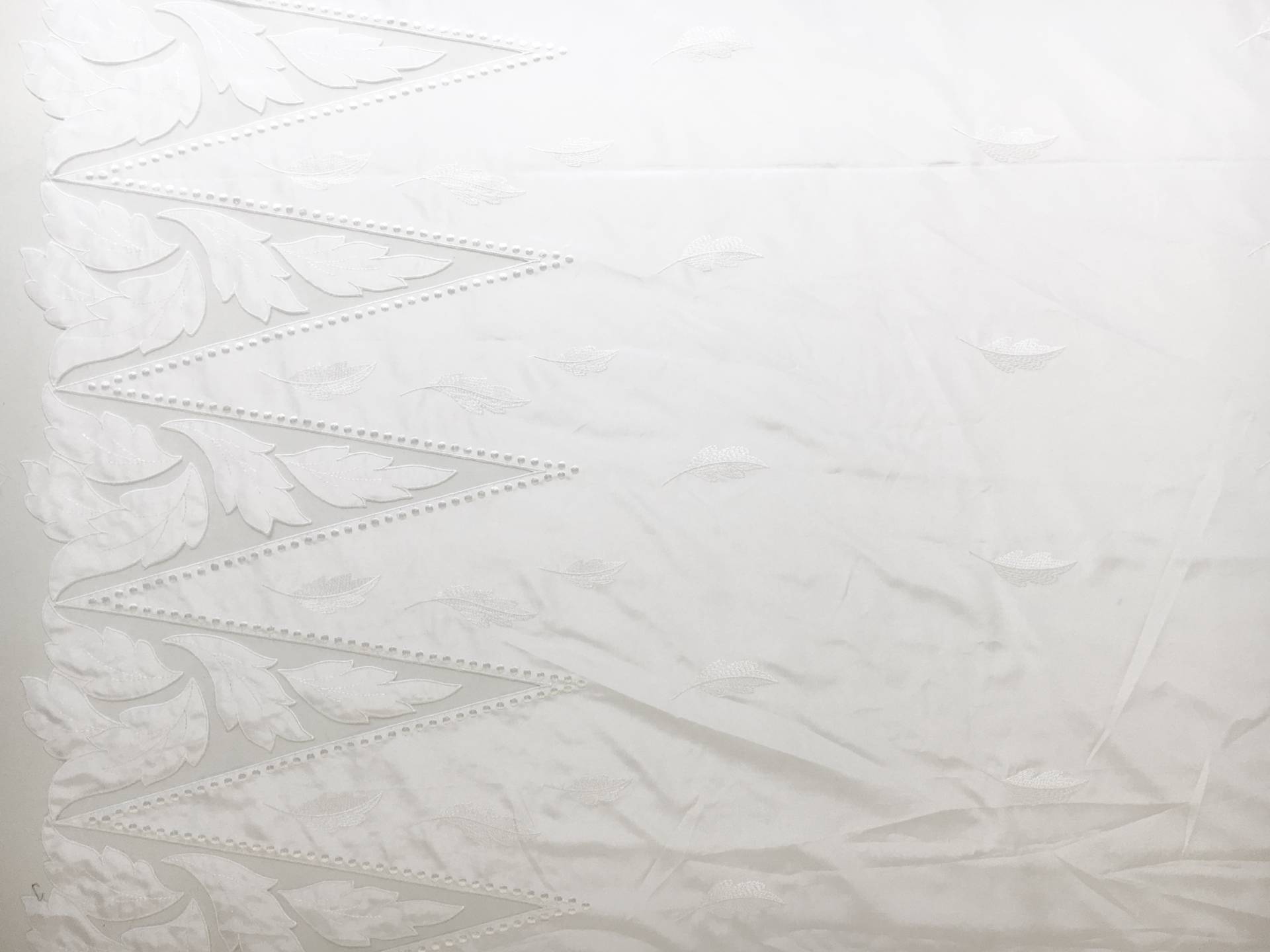 Bridal Taffeta with Embroidered Geometric Patterns and Leaves Border0