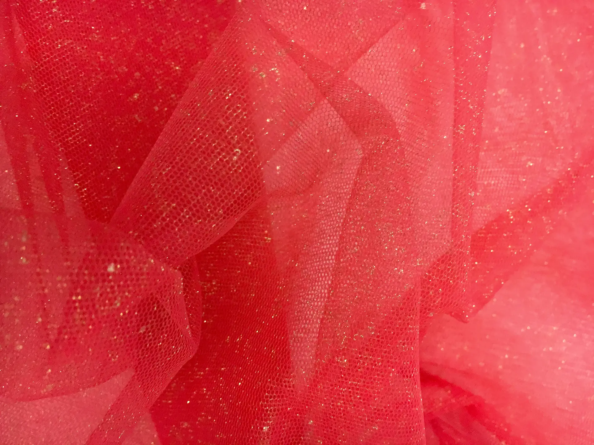 Metallic Nylon Tulle in Rosso and Gold0