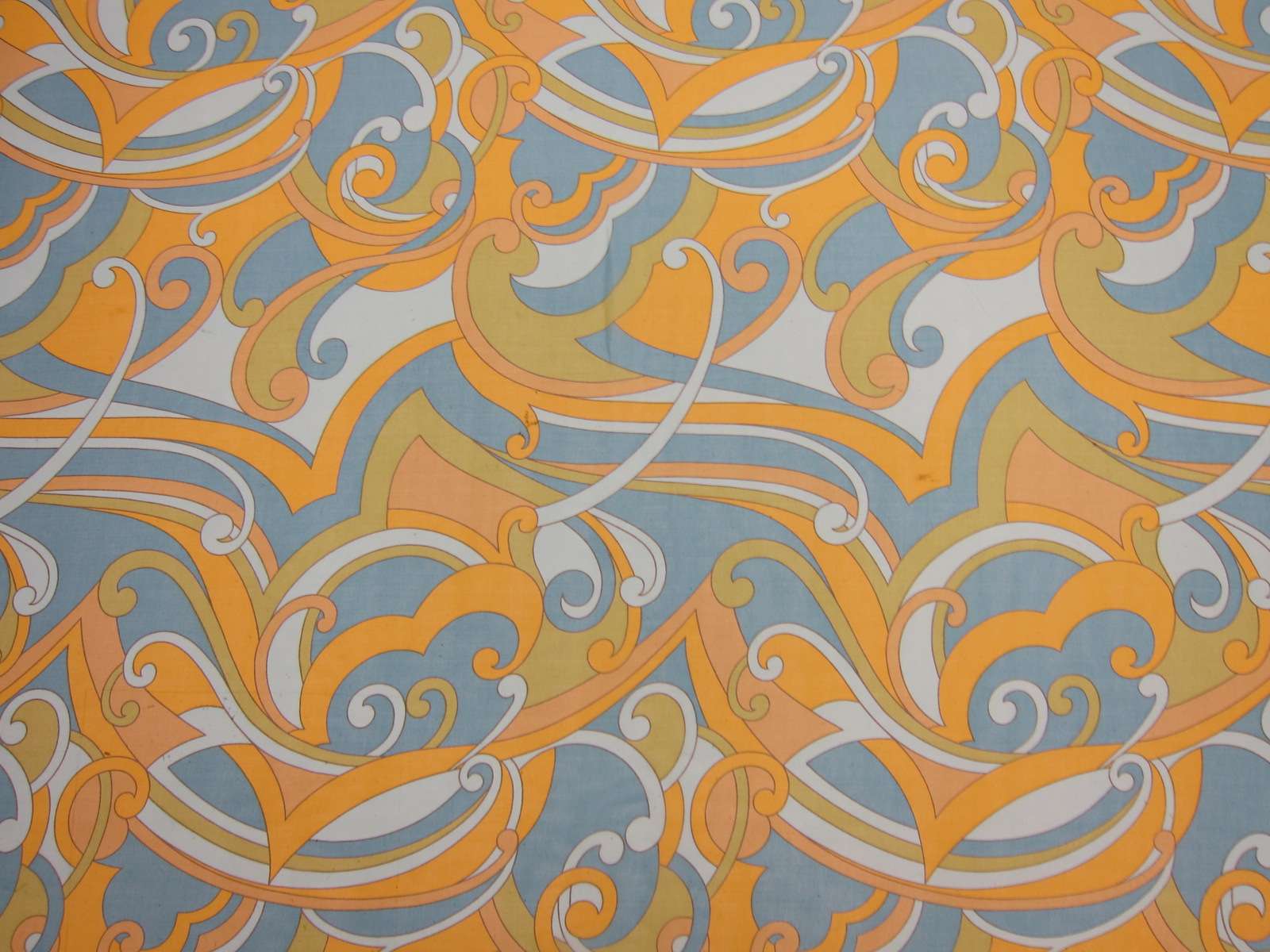 Printed Silk Chiffon Blue Orange Gold Background