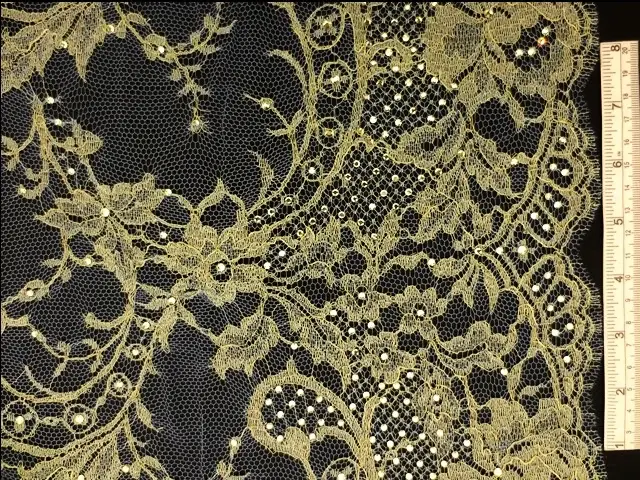 Beaded Metallic Chantilly Lace0