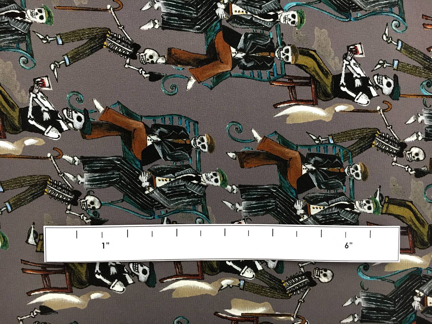 Designer Printed Silk Crepe de Chine with Skeletons1