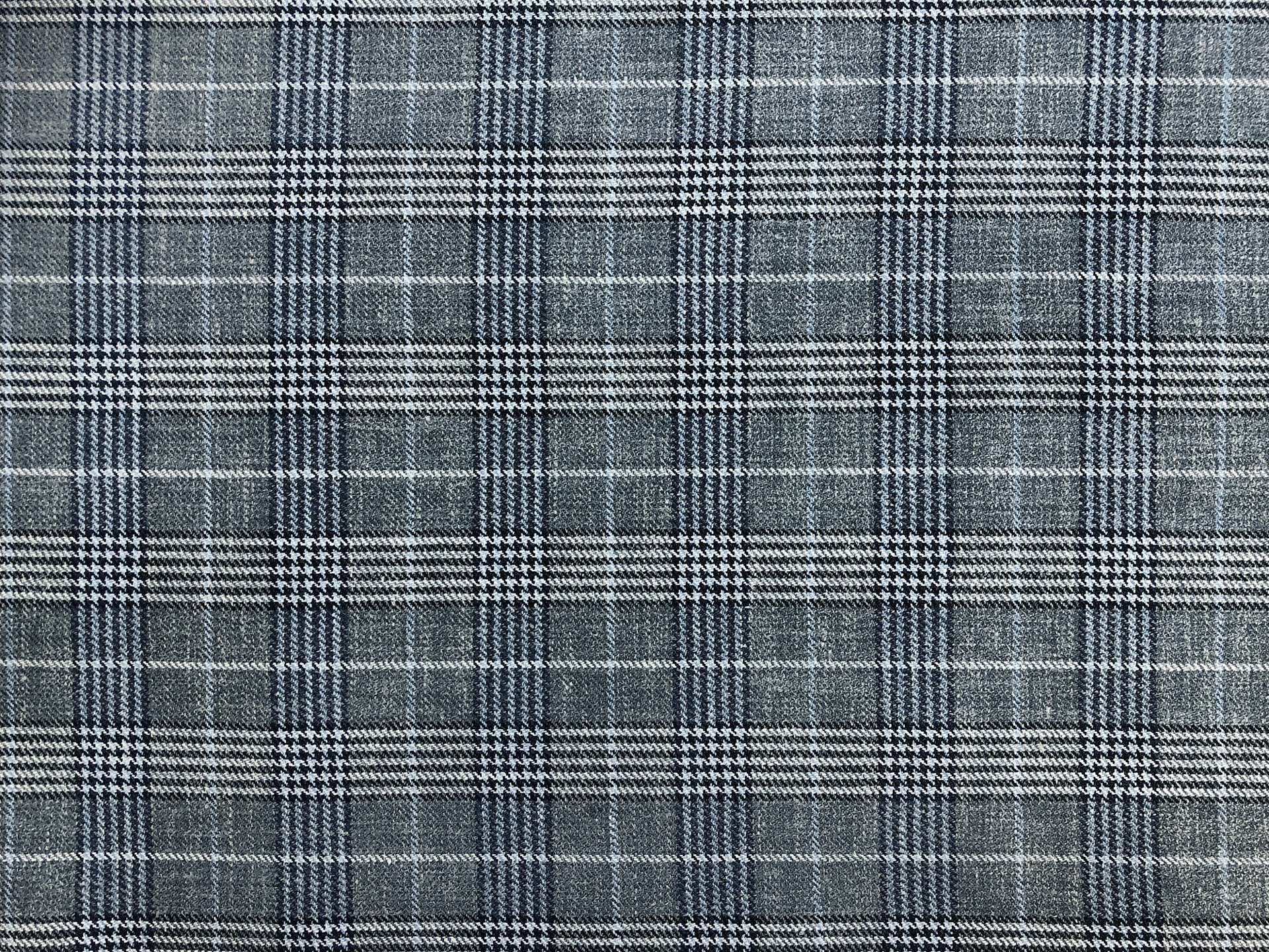 Silk Linen Wool Plaid Suiting in Grey and Blue0