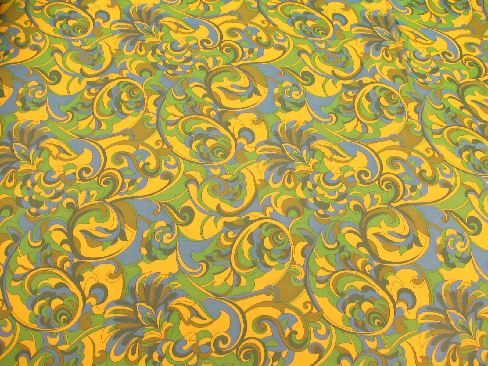 Printed Silk Chiffon Yellow Gold Green Blue Abstract On Yellow Gold Green Blue Background