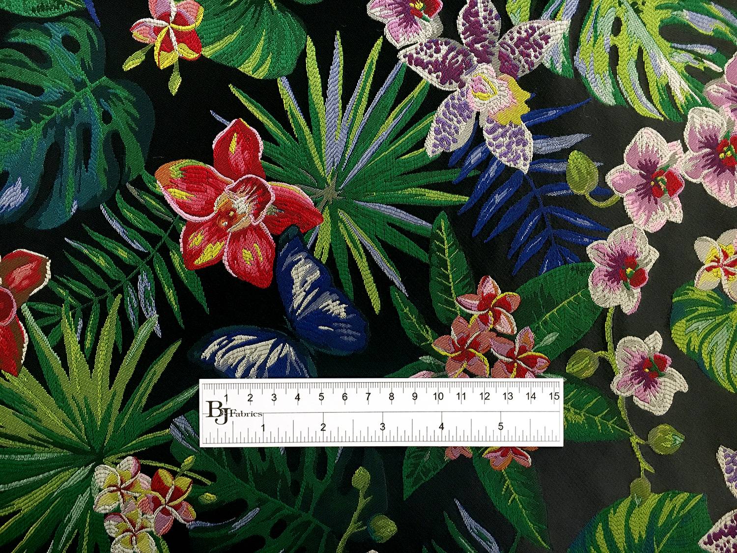 Polyester Jacquard Brocade with Colorful Tropical Florals1