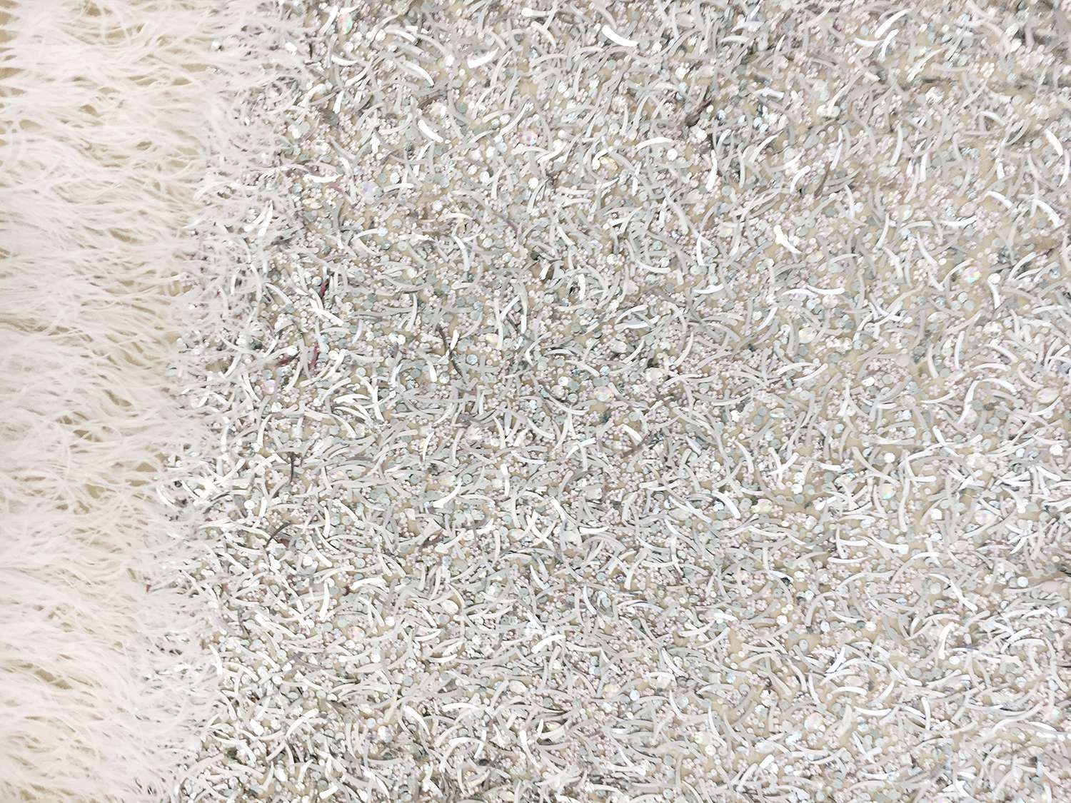 Novelty Sequined Tulle with Ostrich Feather Border0