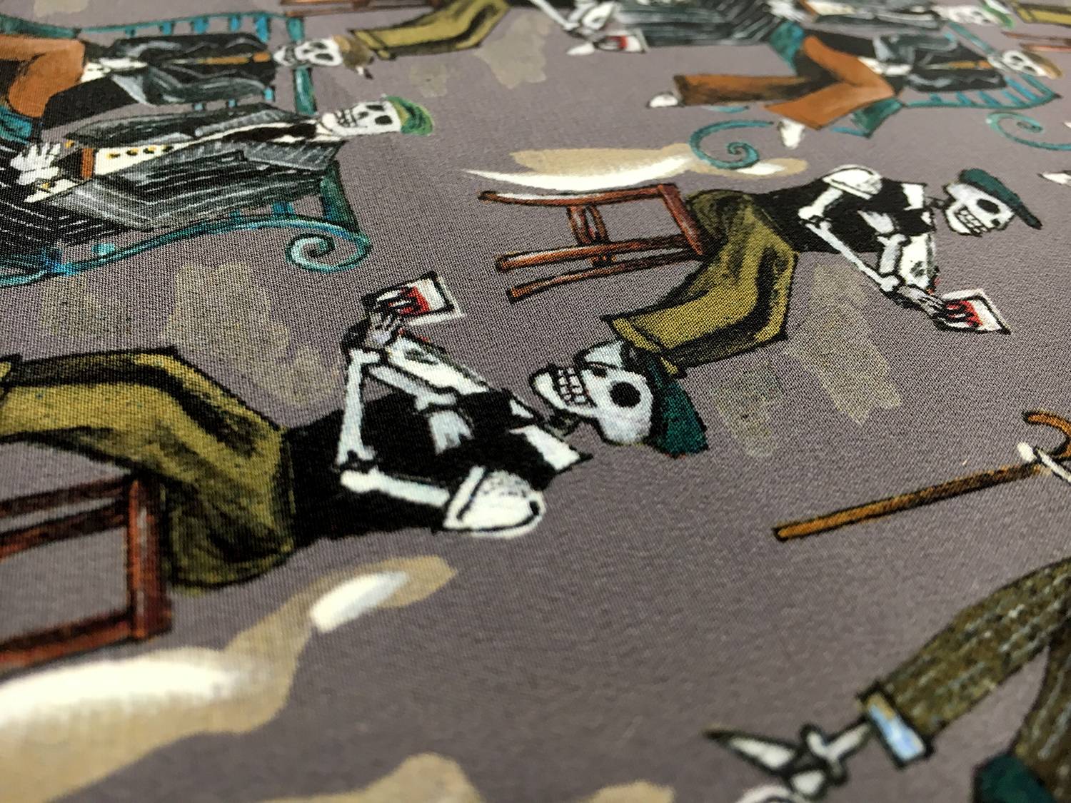 Designer Printed Silk Crepe de Chine with Skeletons2