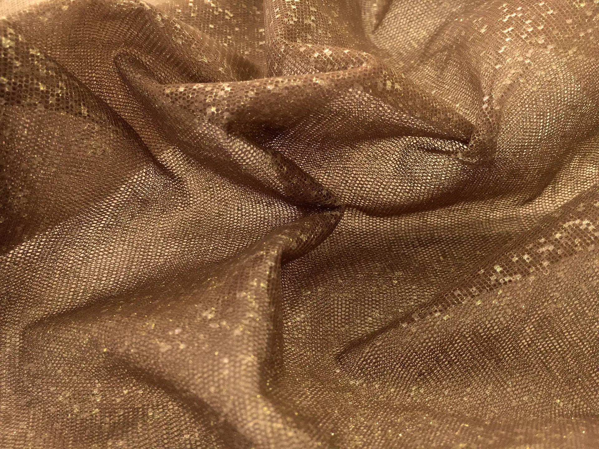 Metallic Nylon Tulle in Marrone and Gold0