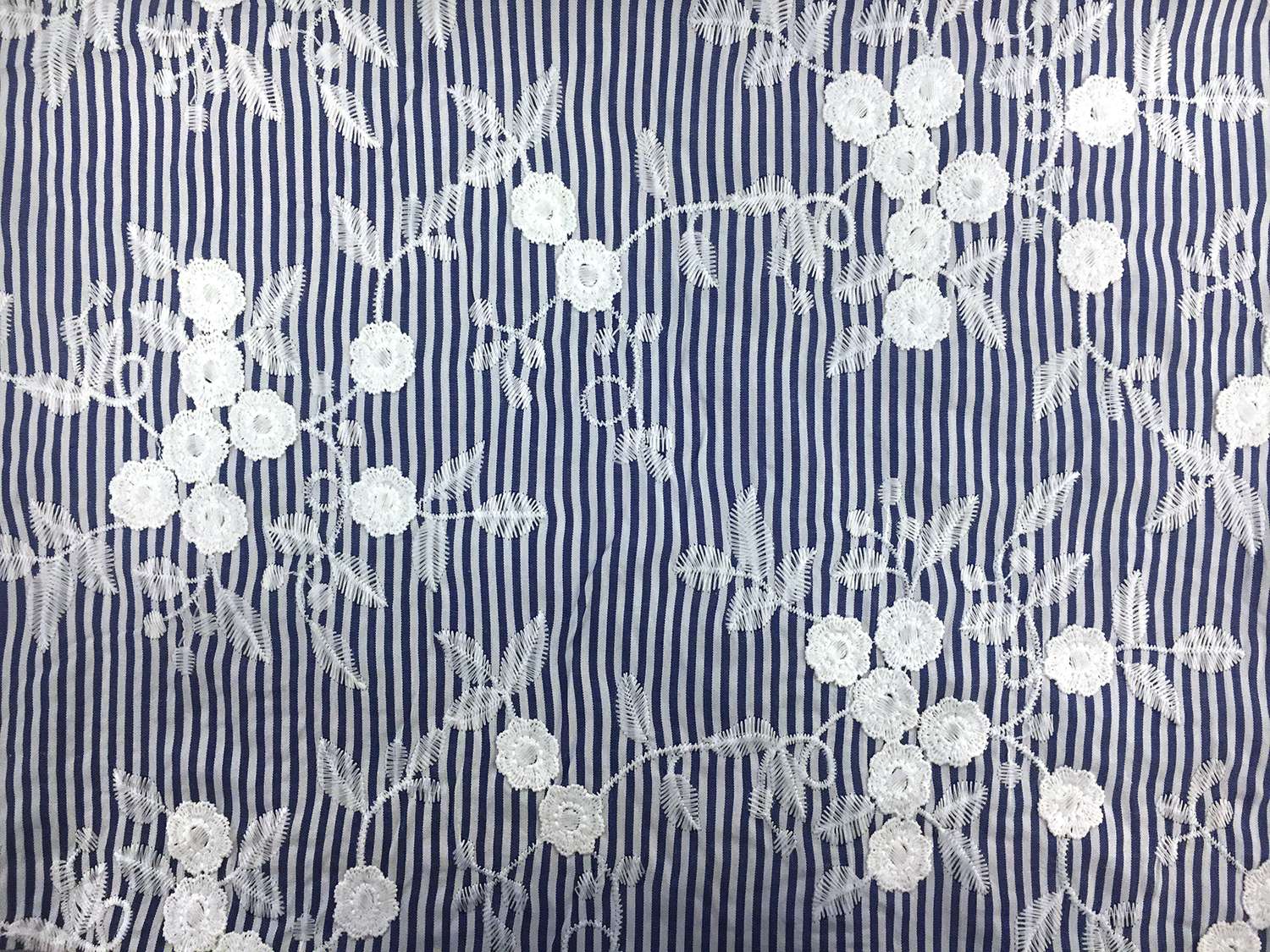 Japanese Cotton Floral Embroidery on Stripe 0